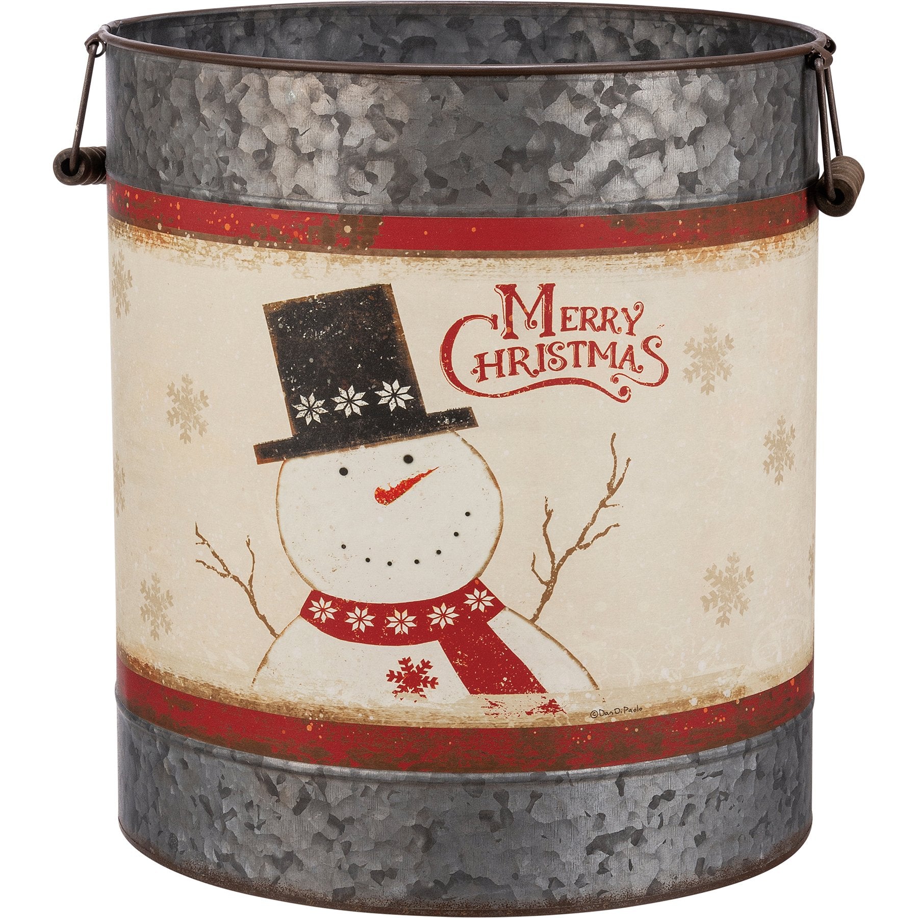 Charming Galvanized Metal Snowman Christmas Buckets - Let It Snow Merry Christmas Decor Set