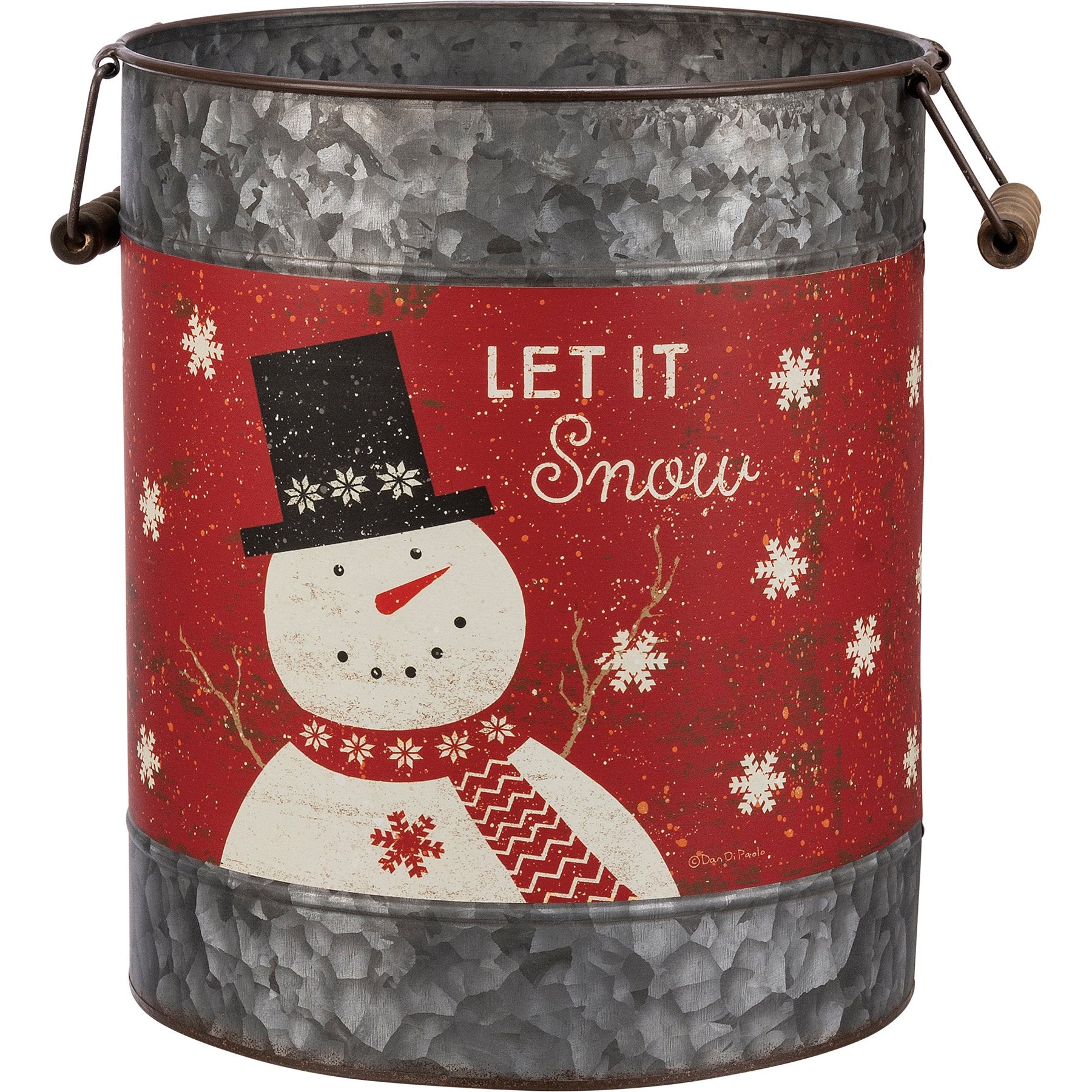 Charming Galvanized Metal Snowman Christmas Buckets - Let It Snow Merry Christmas Decor Set