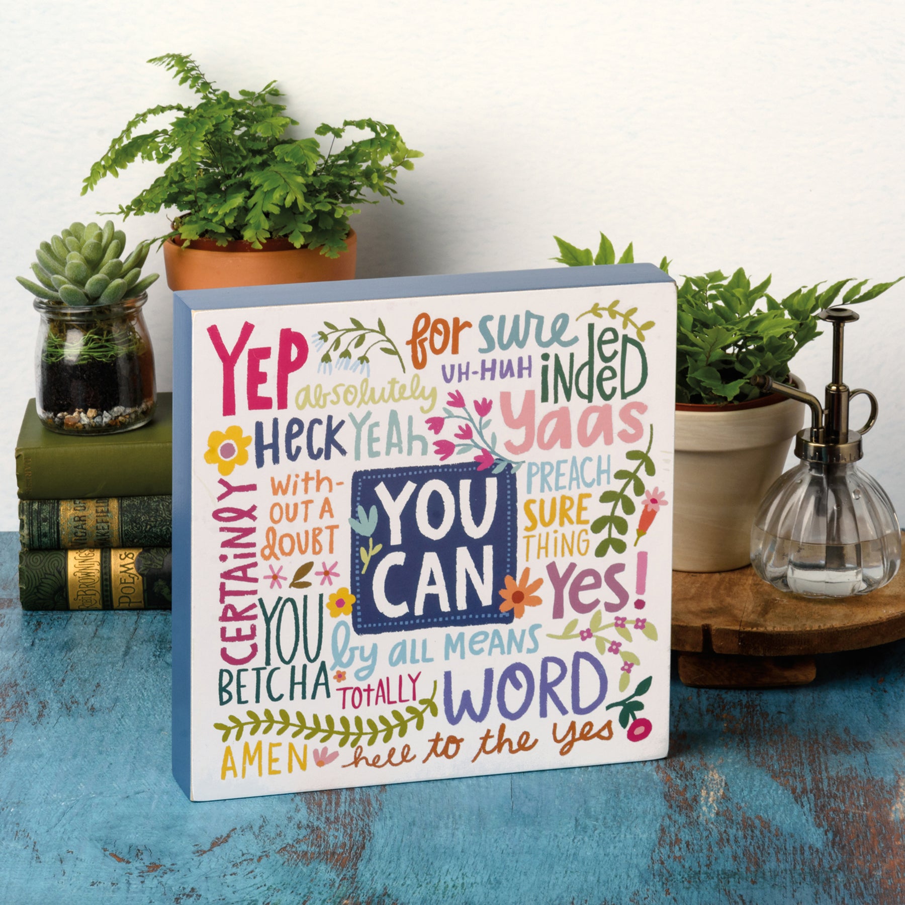 Inspirational 'You Can' Box Sign with Whimsical Words & Vibrant Design
