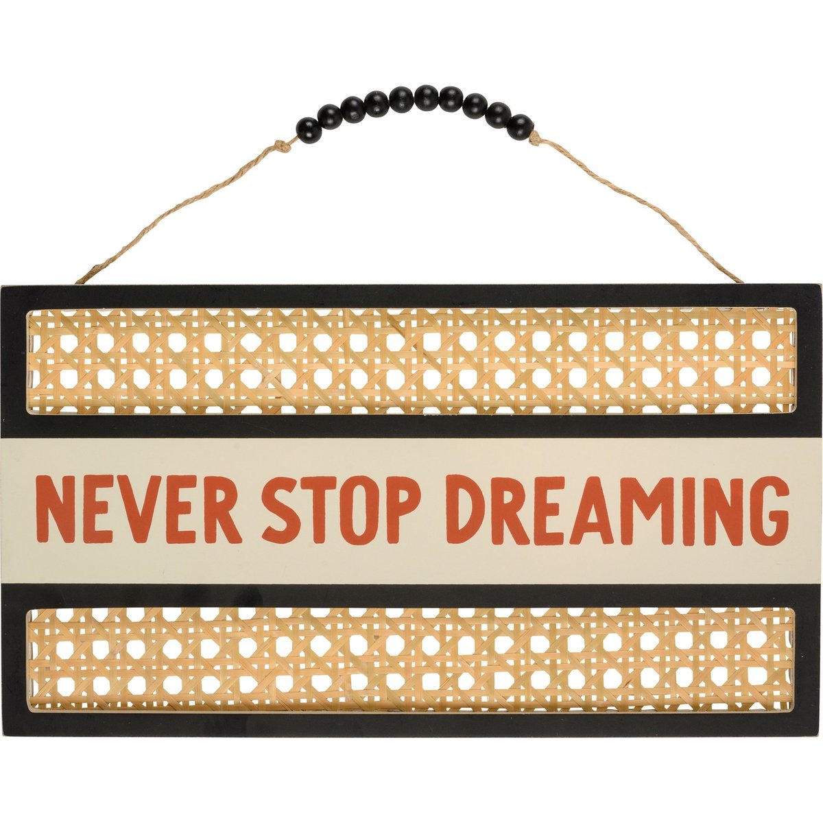 Bohemian Rattan Wood Wall Decor, 'Never Stop Dreaming' Sentiment, Easy Hanging Art