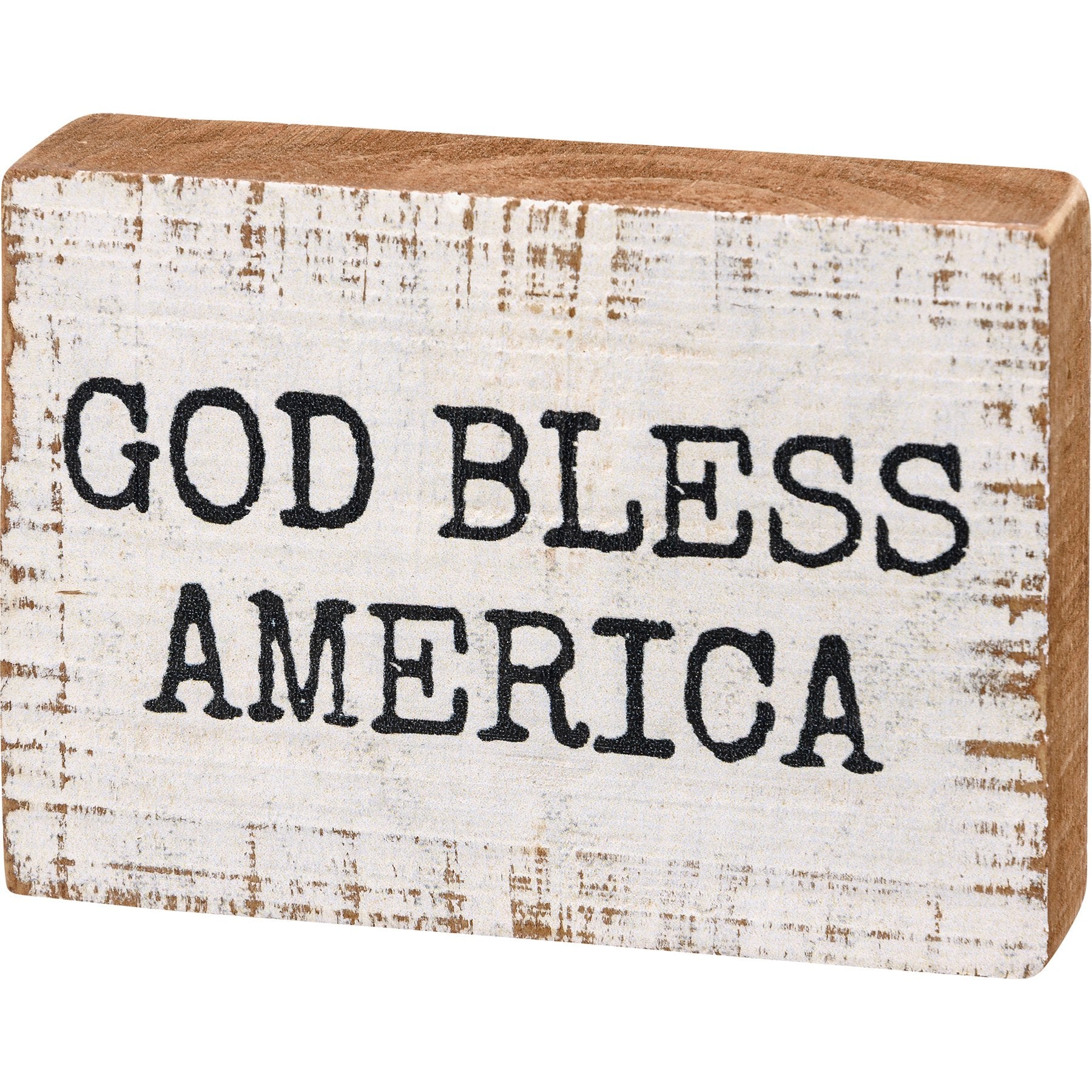 Distressed Wooden "God Bless America" Block Sign - Rustic Patriotic Home Decor
