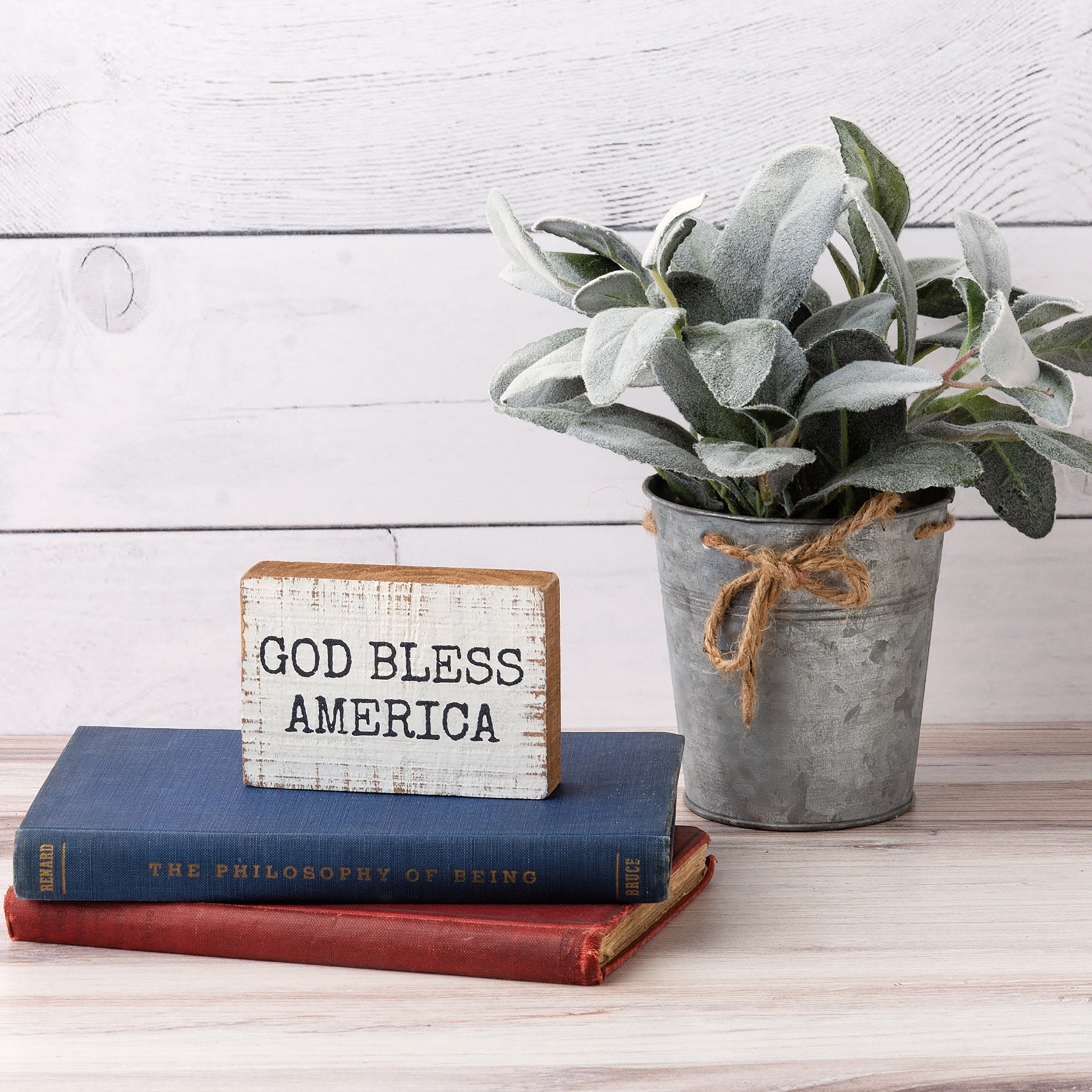 Distressed Wooden "God Bless America" Block Sign - Rustic Patriotic Home Decor