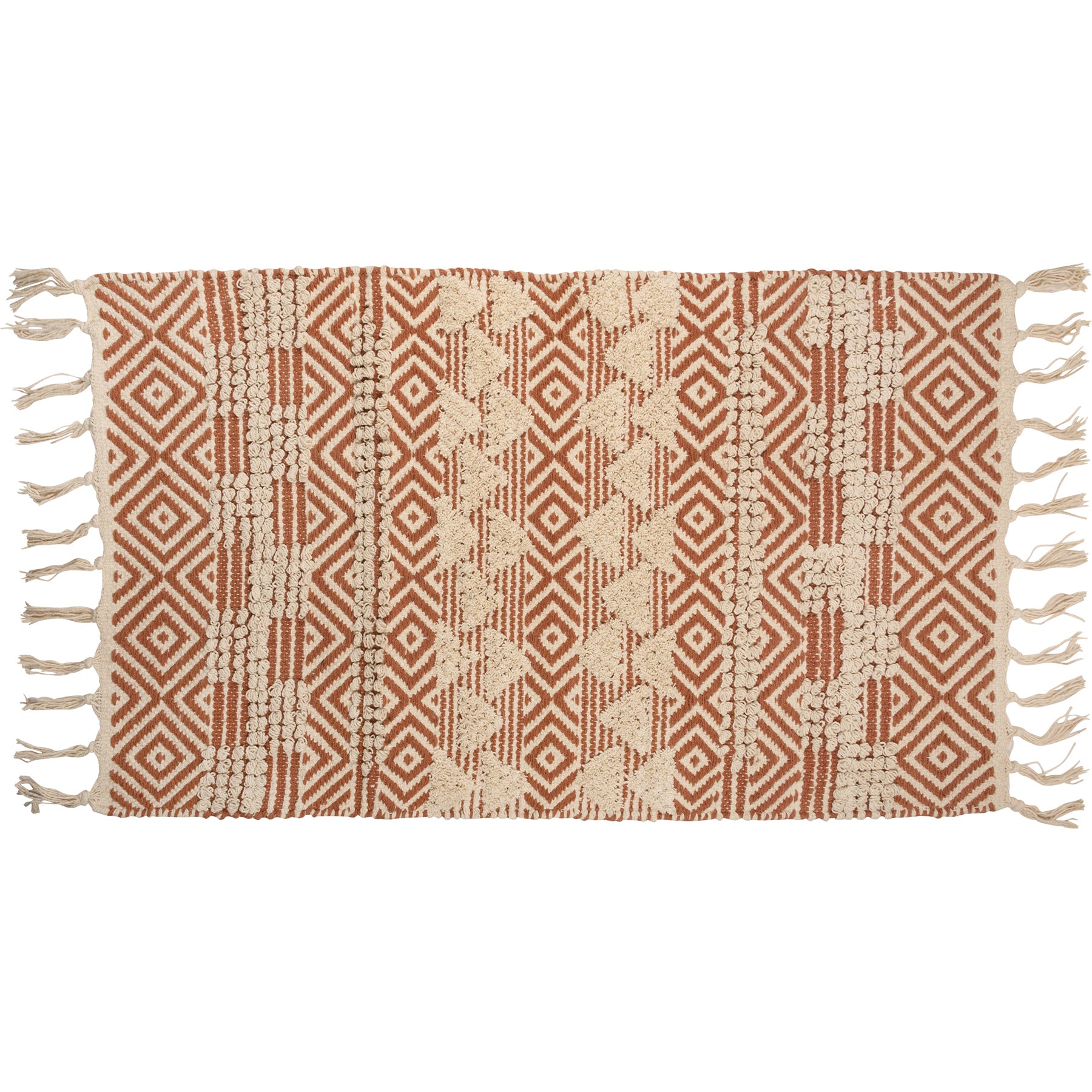 Boho Woven Cotton Sierra Geometric Area Rug - Terracotta & Cream Tones