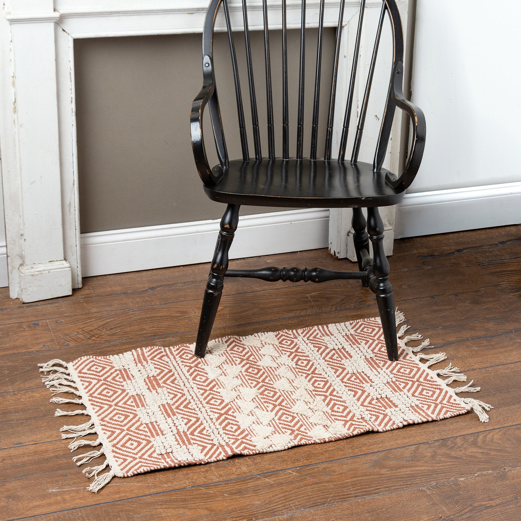 Boho Woven Cotton Sierra Geometric Area Rug - Terracotta & Cream Tones