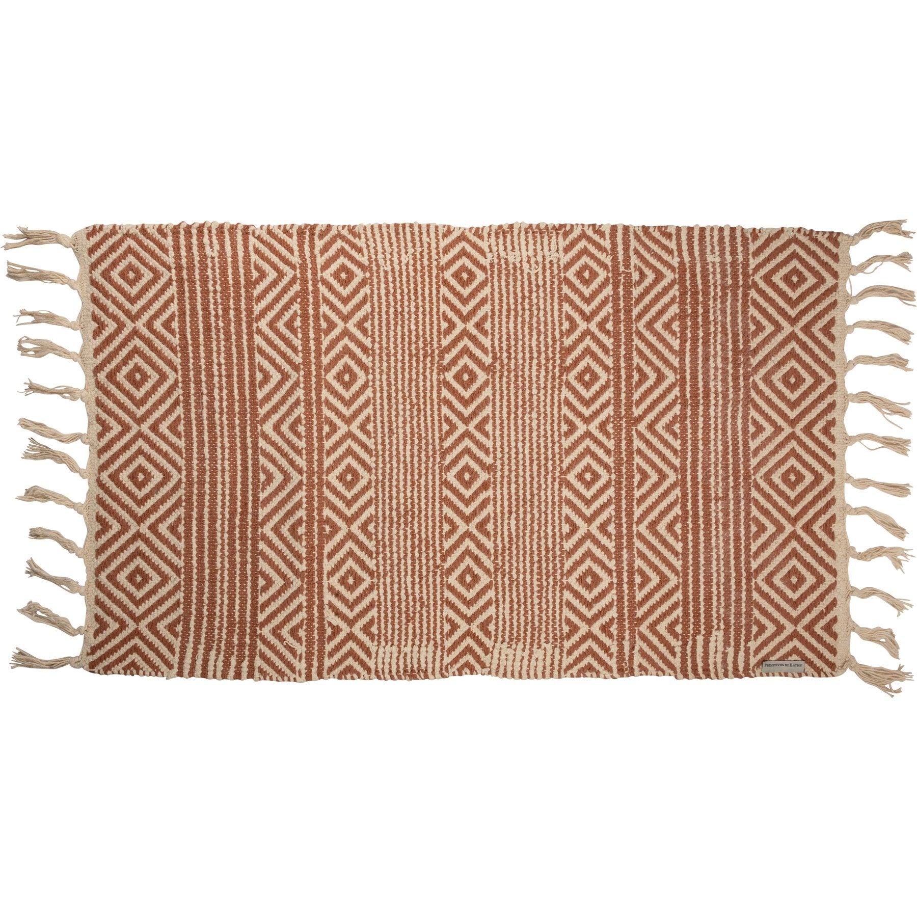 Boho Woven Cotton Sierra Geometric Area Rug - Terracotta & Cream Tones