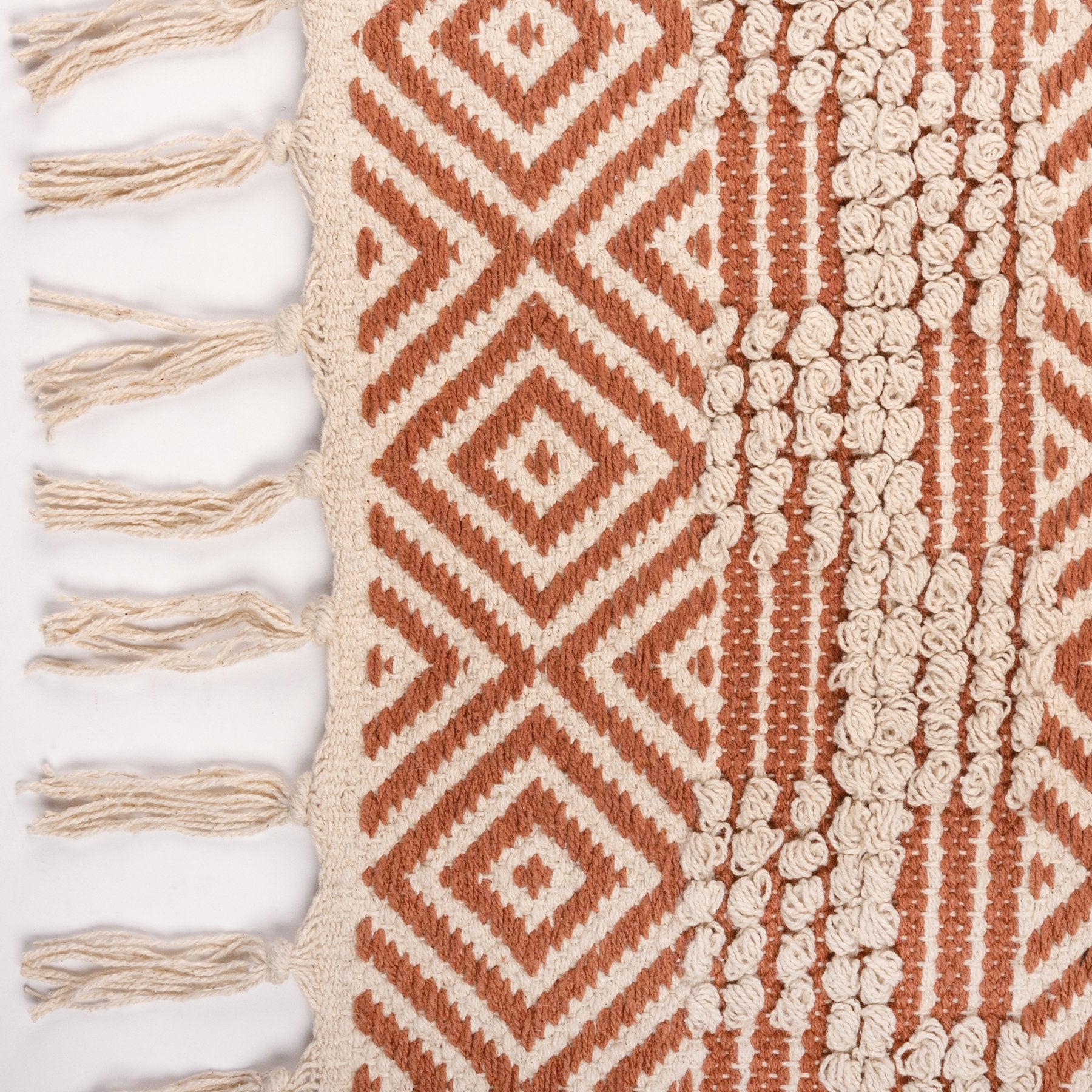 Boho Woven Cotton Sierra Geometric Area Rug - Terracotta & Cream Tones
