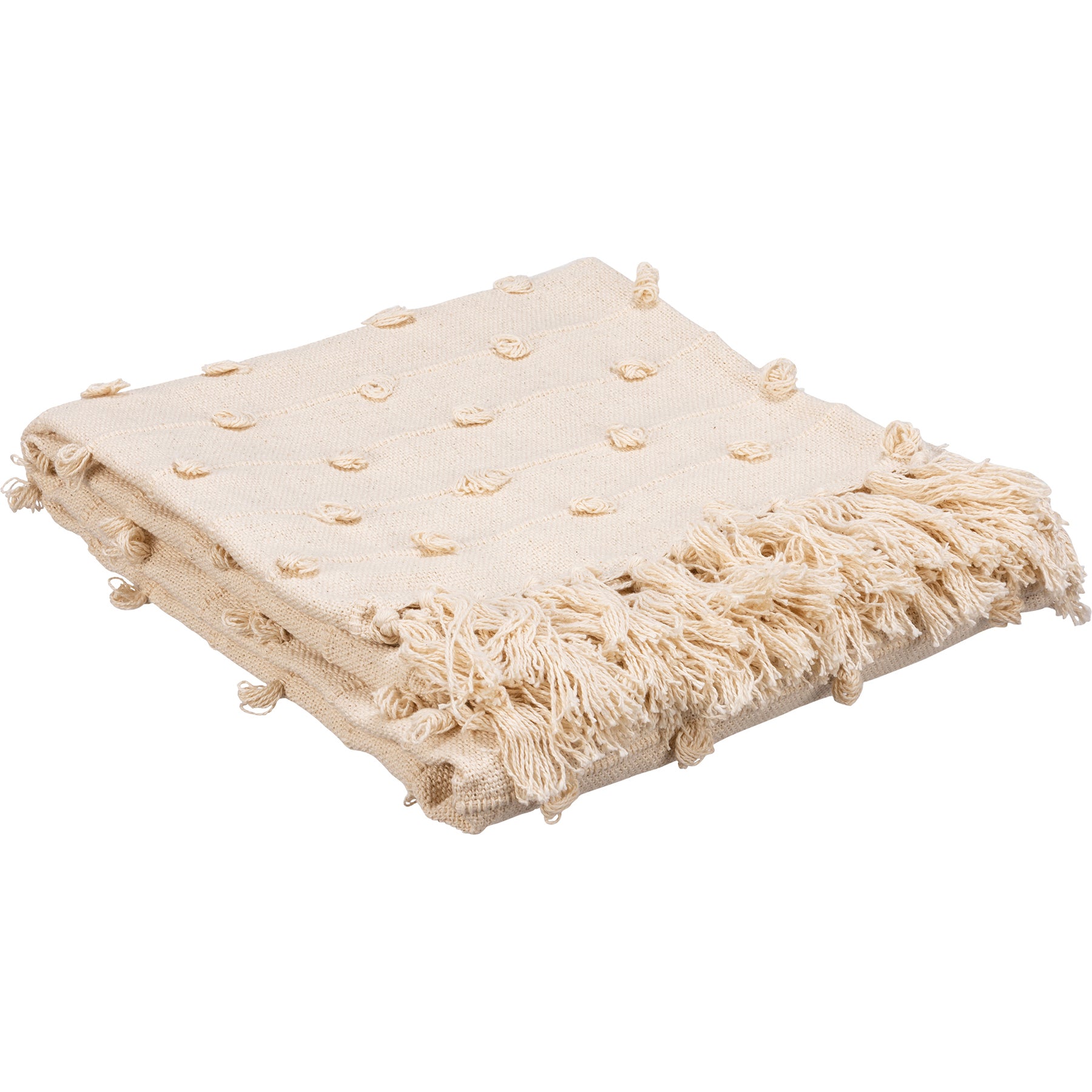 Cozy Cream Poms Cotton Throw Blanket with Fringe Trim for Stylish Home Decor