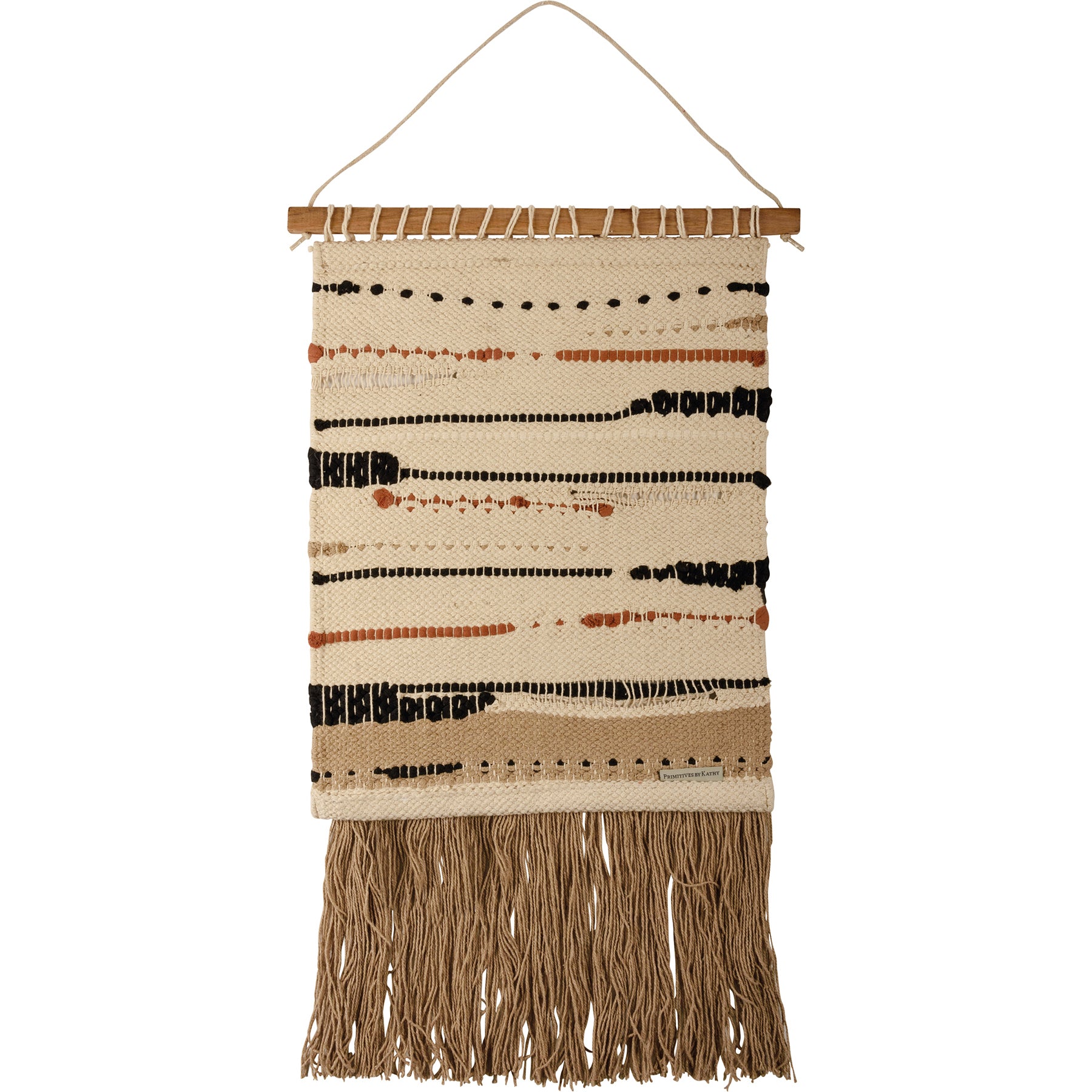 Vibrant Bohemian Woven Cotton Wall Hanging with Fringe & Wood Rod
