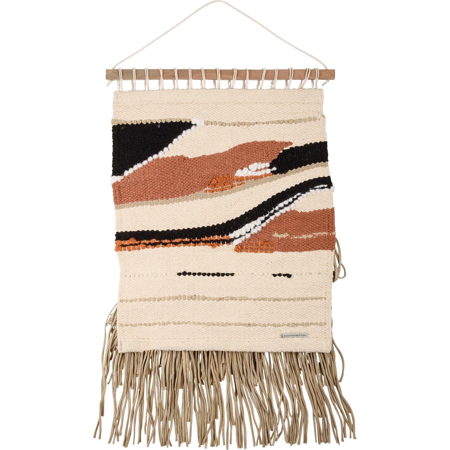 Bohemian Woven Cotton Wall Hanging with Vibrant Colors, Fringe & Wooden Rod