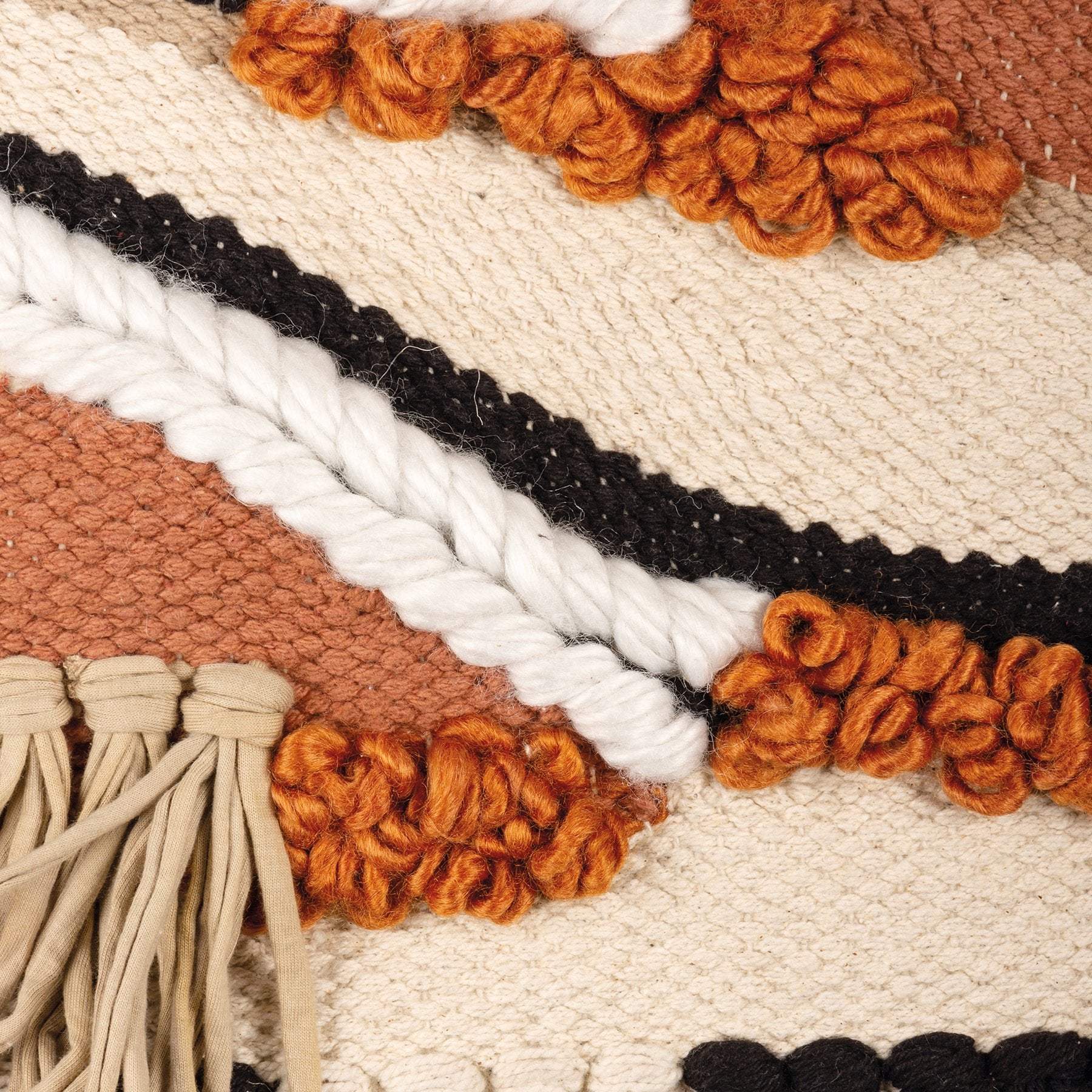 Bohemian Woven Cotton Wall Hanging with Vibrant Colors, Fringe & Wooden Rod