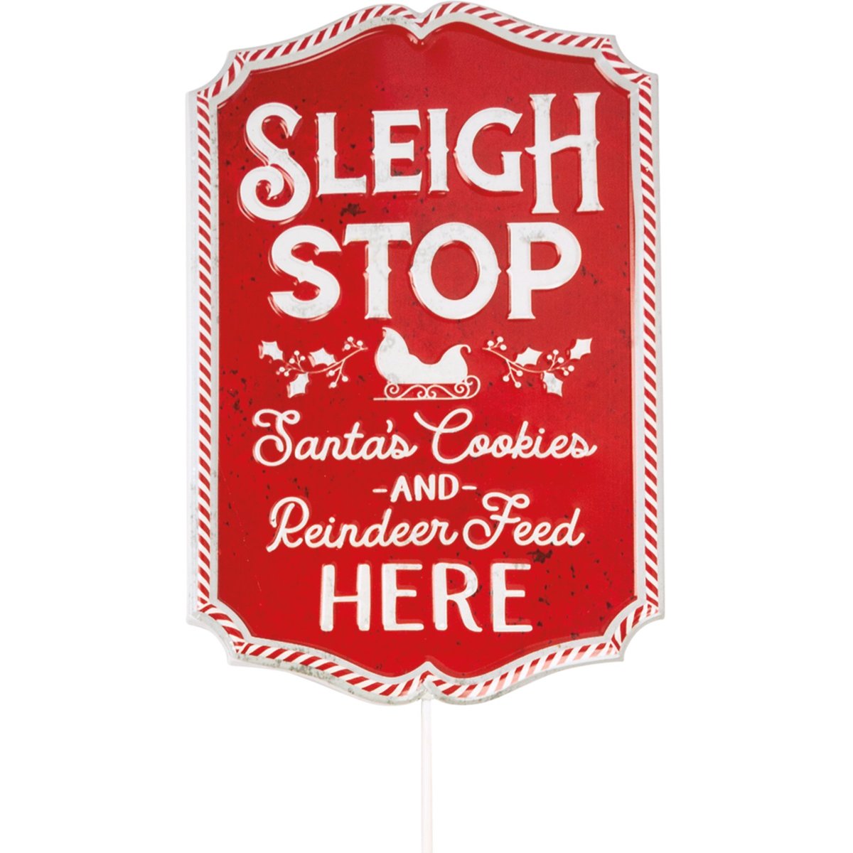 Festive Sleigh Stop Santa's Cookies Reindeer Feed Metal Garden Stake Sign