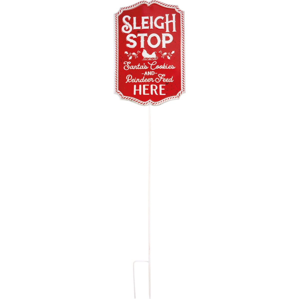 Festive Sleigh Stop Santa's Cookies Reindeer Feed Metal Garden Stake Sign