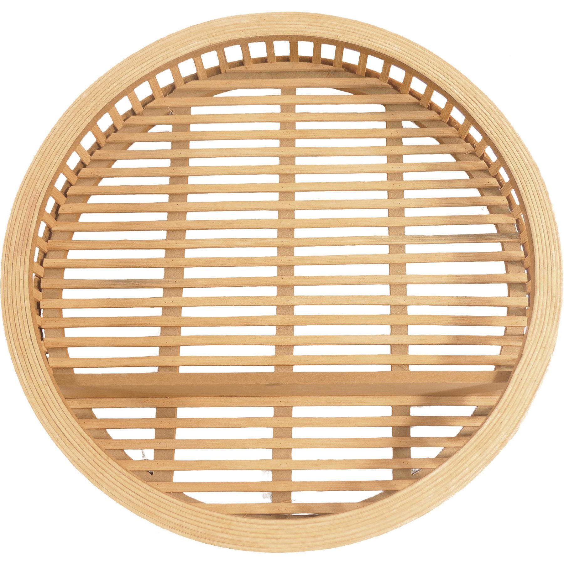 Chic Boho Rattan Round Wall Shelf - Natural Wood Basket Design Decor
