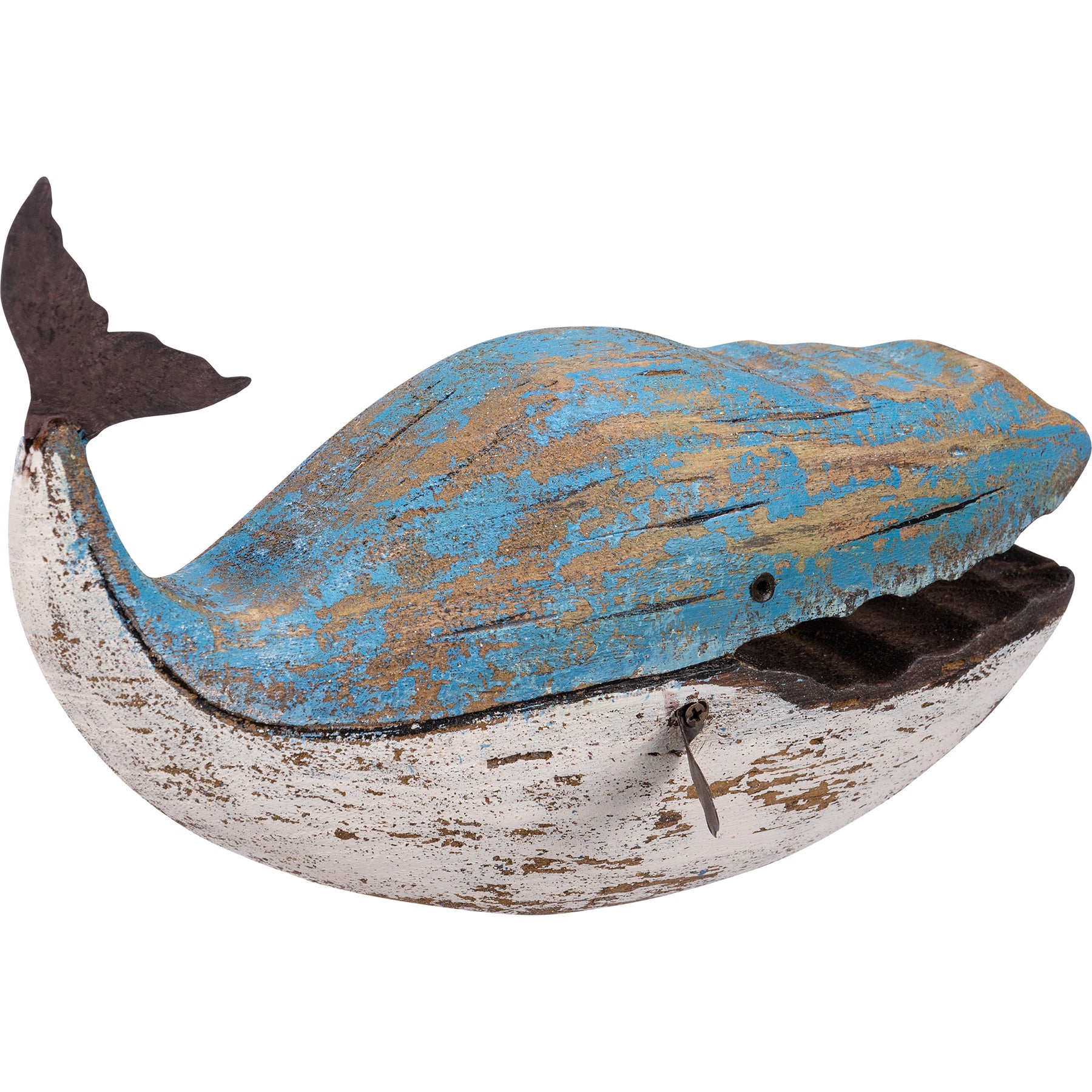 Charming Rustic Wooden Blue Whale Sitter Decor for Beach House Accents