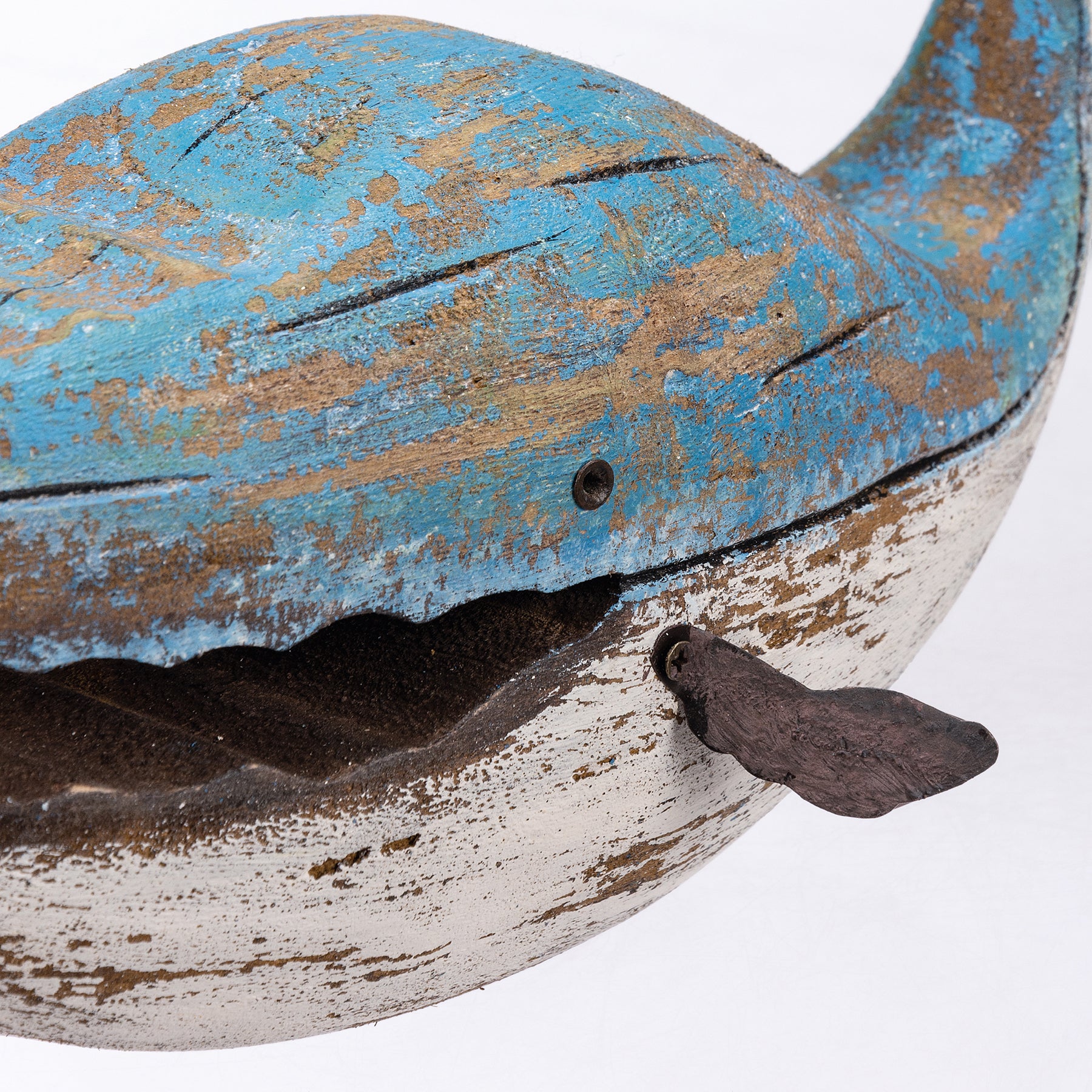 Charming Rustic Wooden Blue Whale Sitter Decor for Beach House Accents