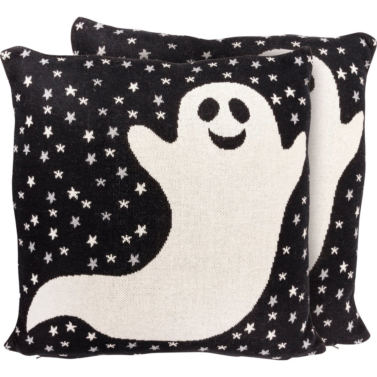 Friendly Ghost Knit Cotton 18x18 Inch Throw Pillow - Spooky Halloween Decor