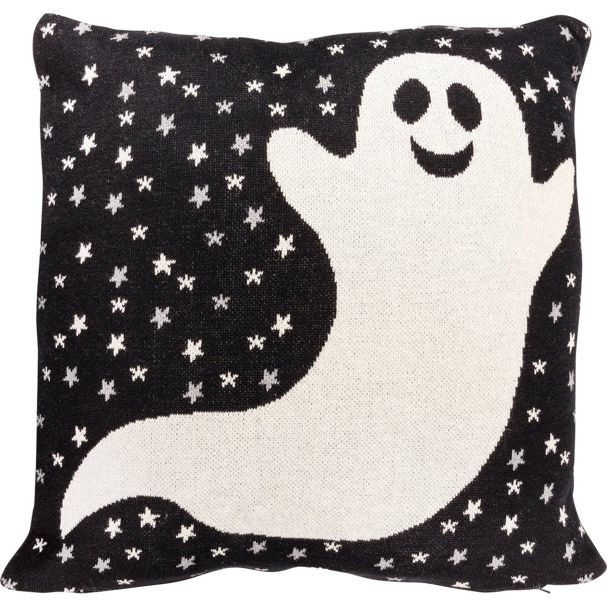 Friendly Ghost Knit Cotton 18x18 Inch Throw Pillow - Spooky Halloween Decor