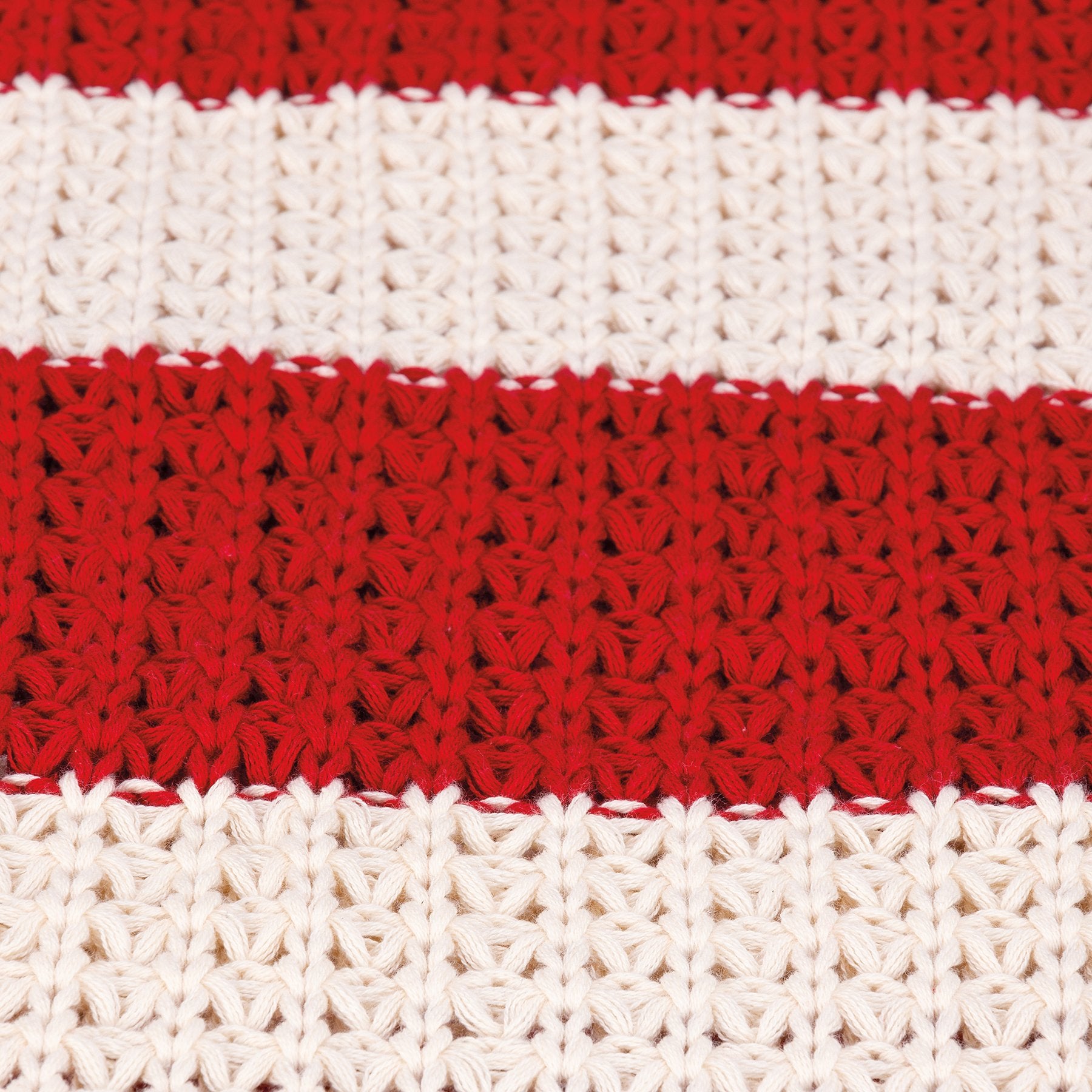 Cozy Nordic Red & White Striped Knitted Cotton Throw Blanket, Machine Washable Decor