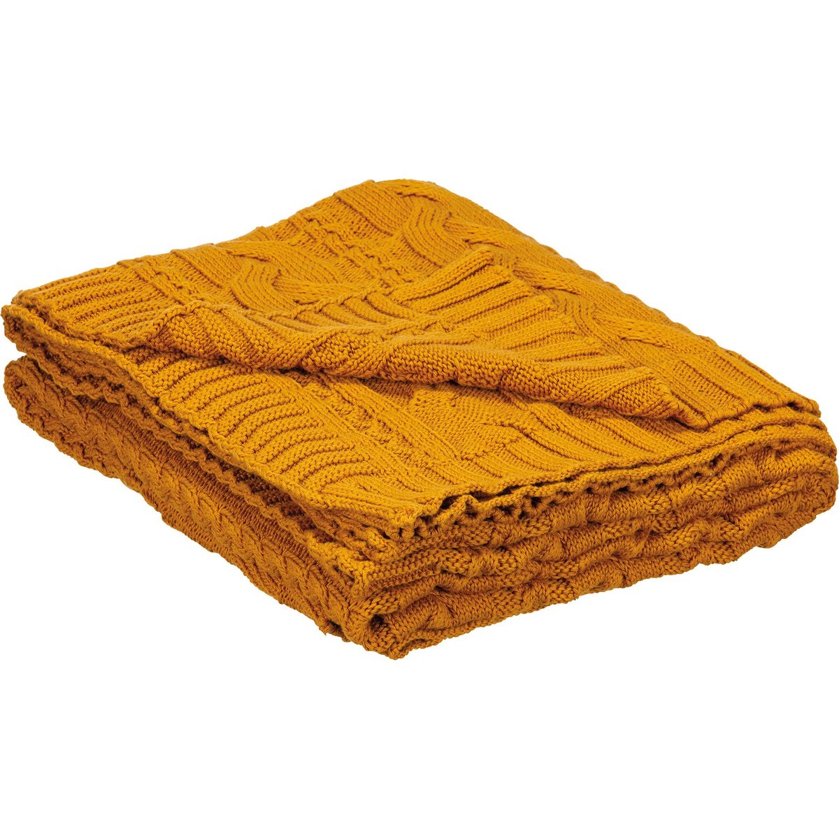 Luxurious Saffron Cable Knit Cotton Throw Blanket - Soft, Warm, Machine Washable Decor