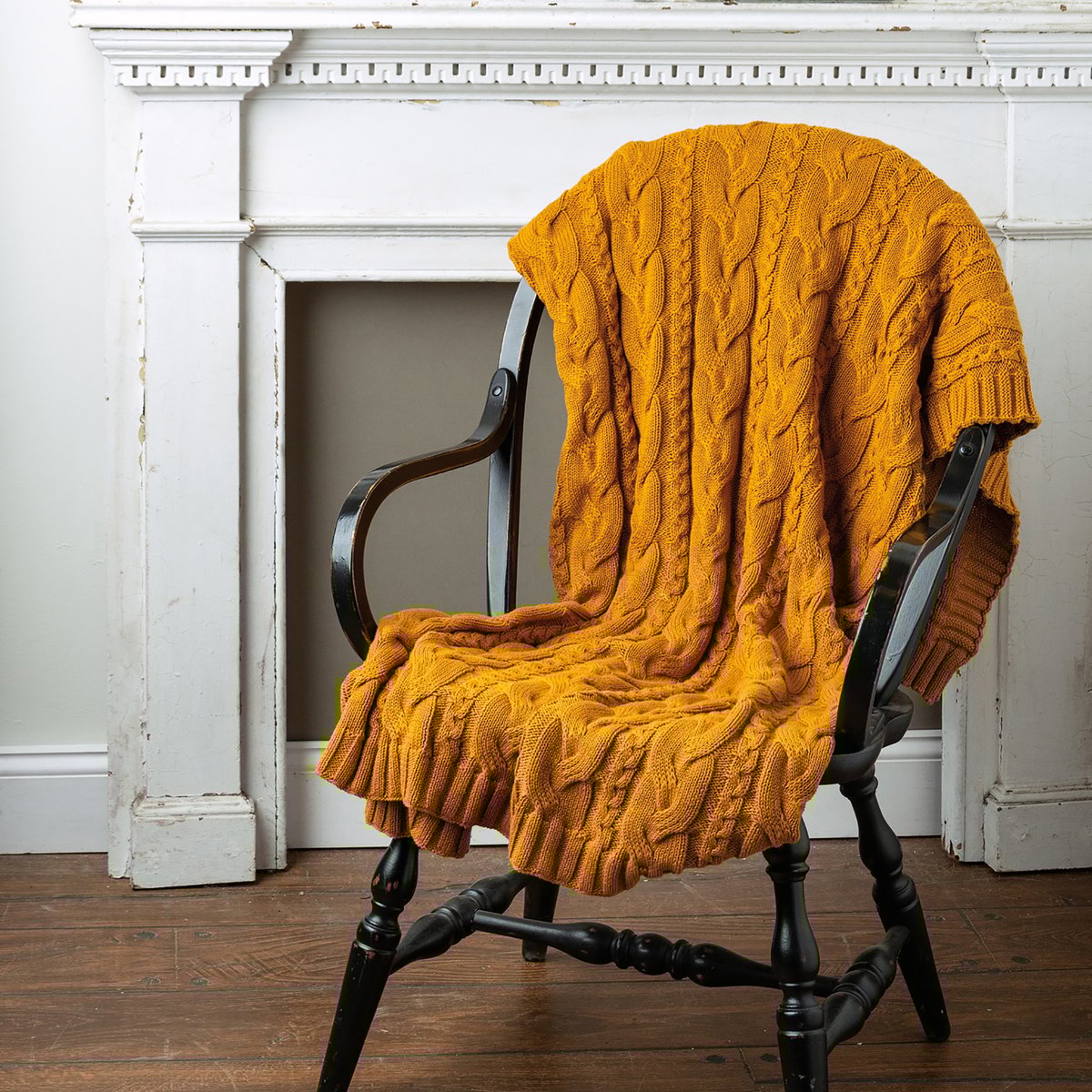 Luxurious Saffron Cable Knit Cotton Throw Blanket - Soft, Warm, Machine Washable Decor