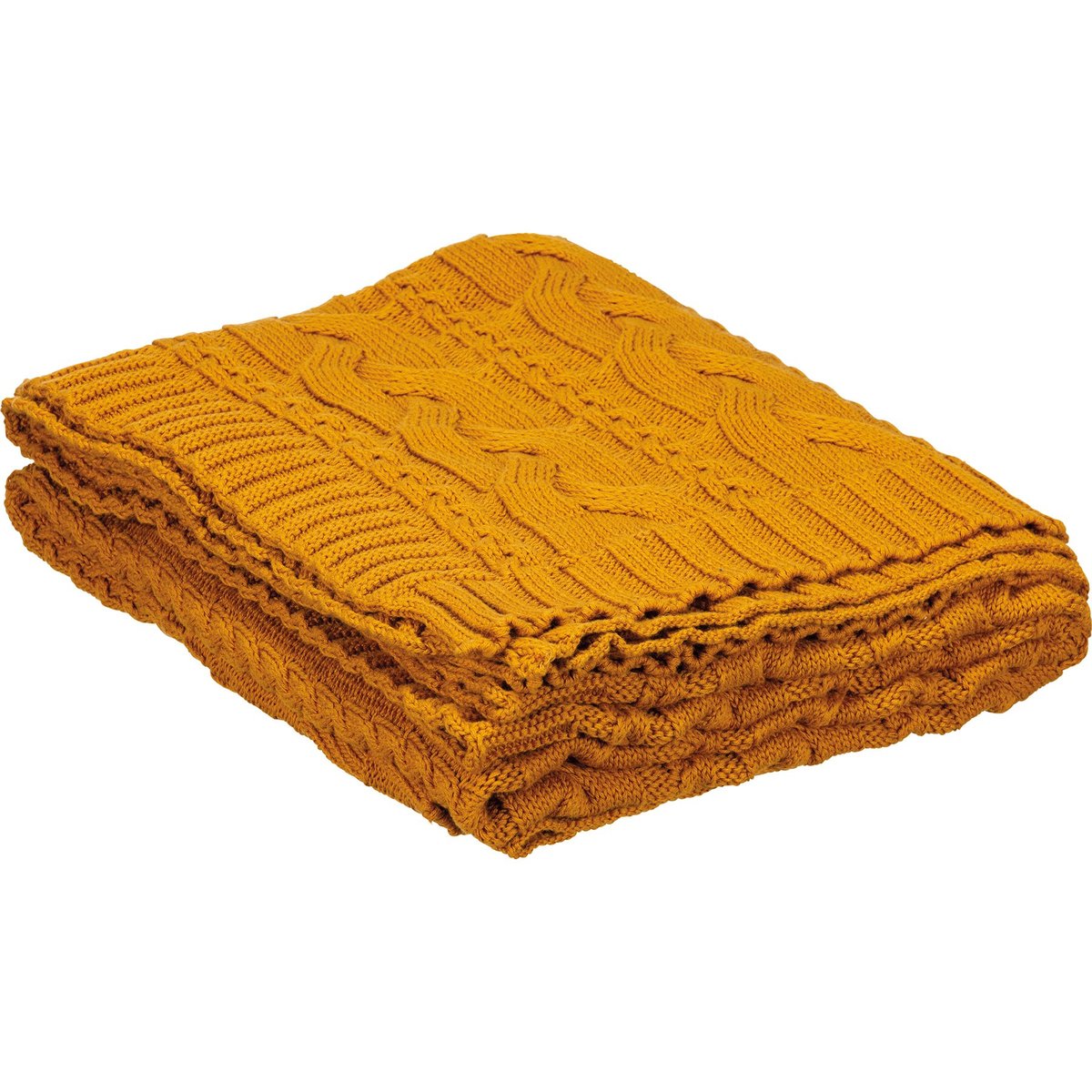 Luxurious Saffron Cable Knit Cotton Throw Blanket - Soft, Warm, Machine Washable Decor