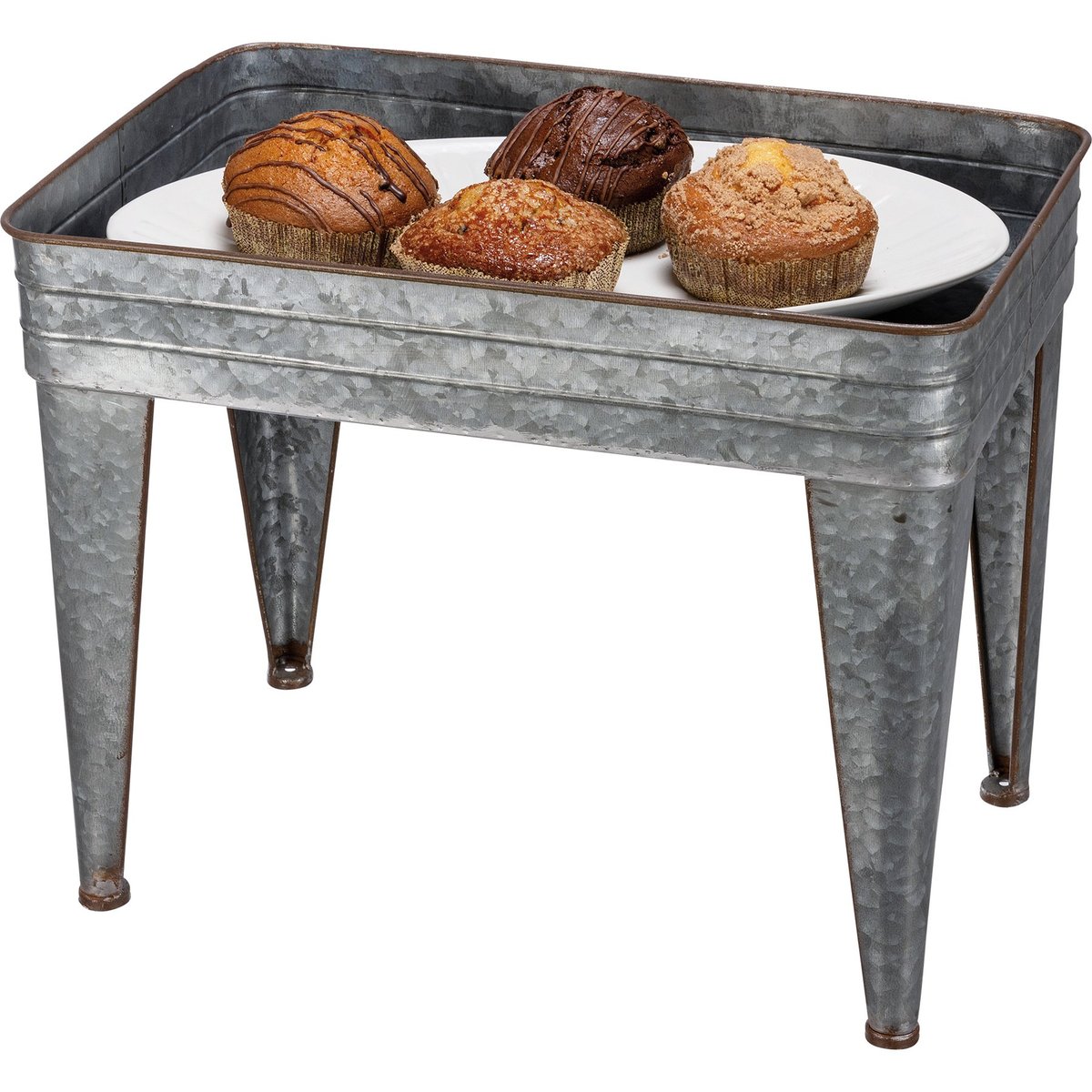 Rustic Farmhouse Galvanized Metal Serving Tray Table Set of Two