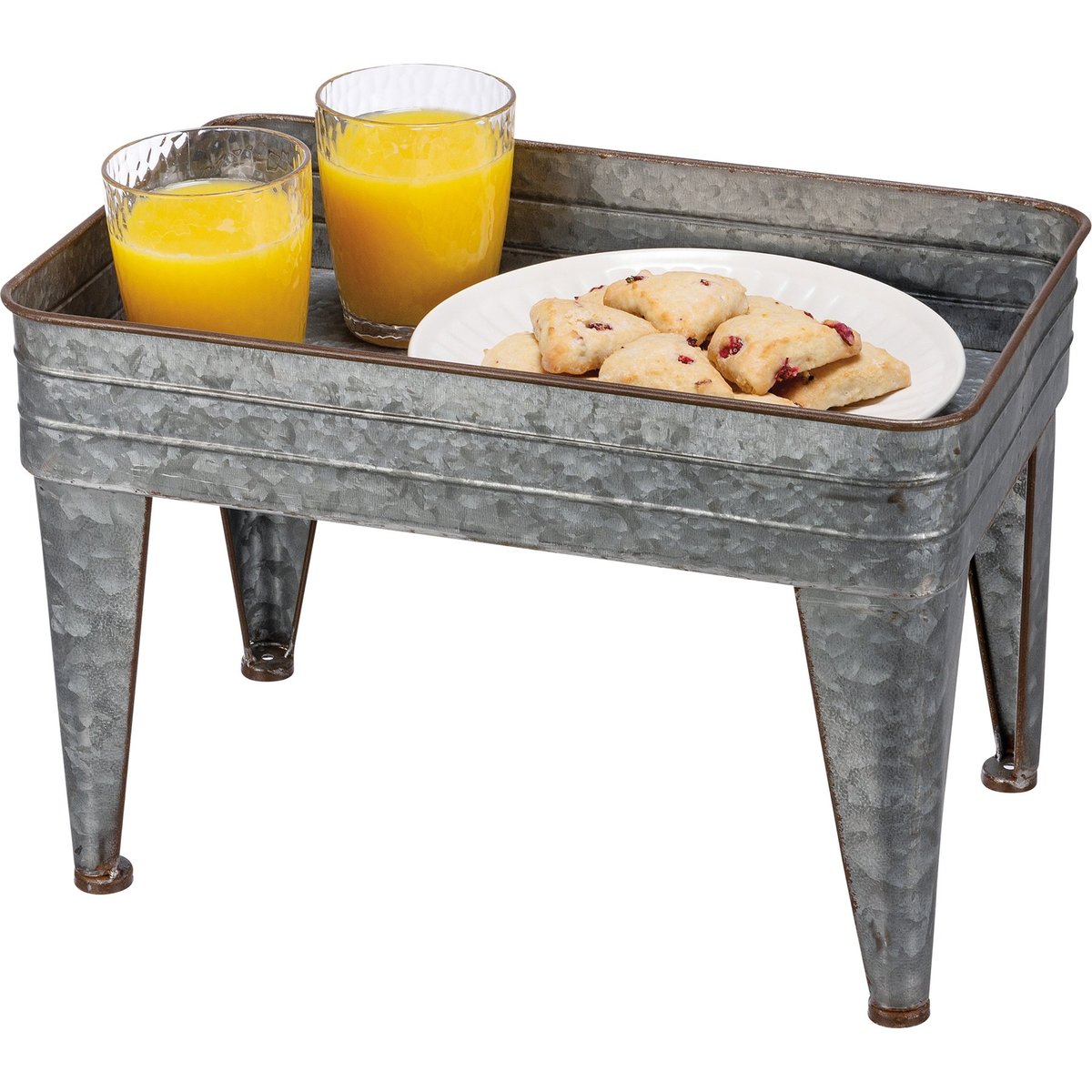 Rustic Farmhouse Galvanized Metal Serving Tray Table Set of Two