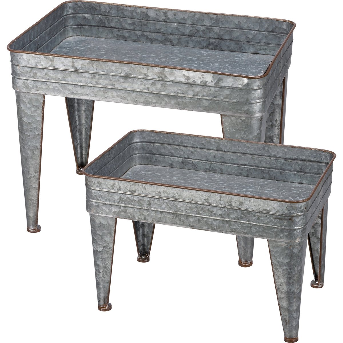 Rustic Farmhouse Galvanized Metal Serving Tray Table Set of Two