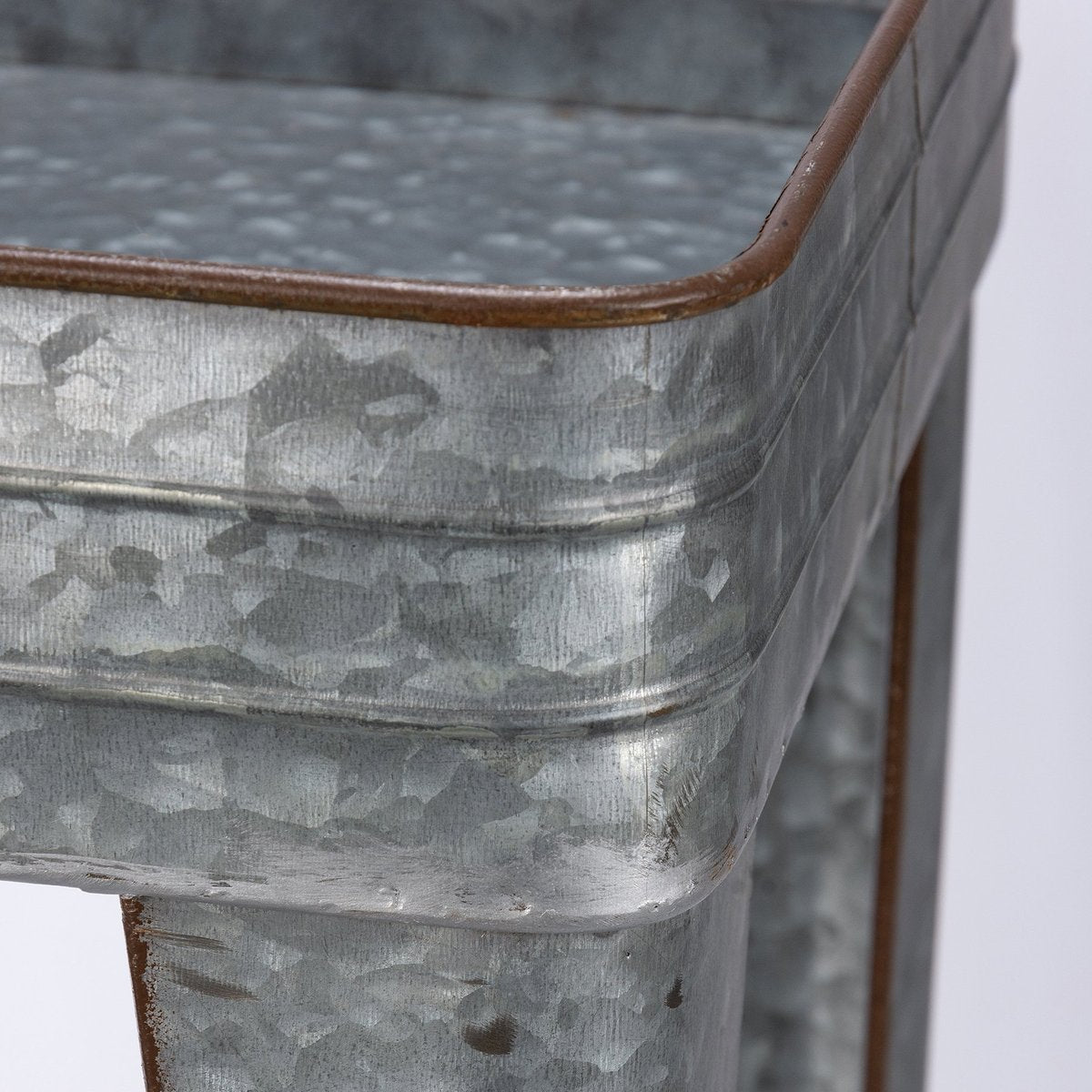 Rustic Farmhouse Galvanized Metal Serving Tray Table Set of Two