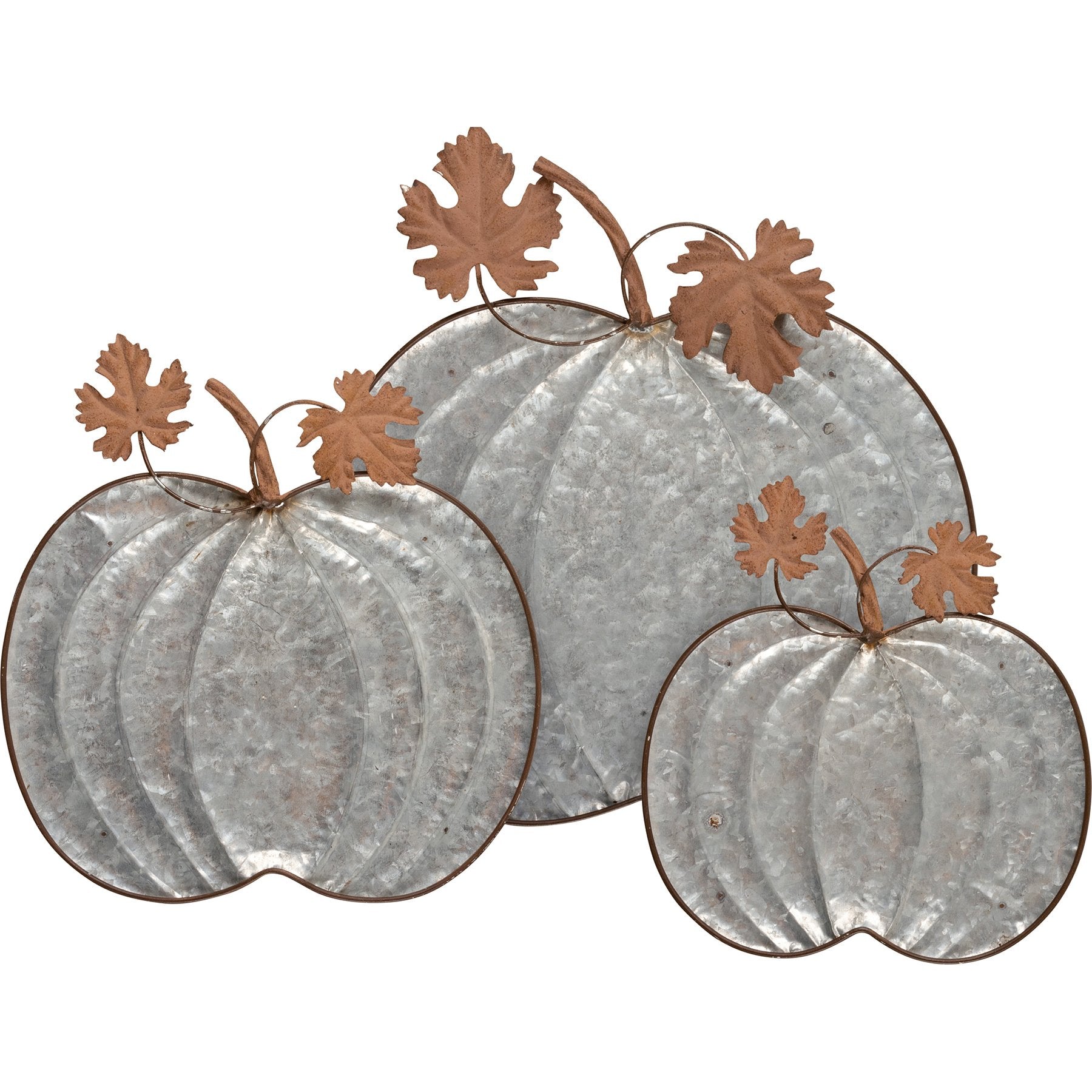 Charming Galvanized Metal Pumpkin Tray Set - Rustic Fall Home Decor Accent