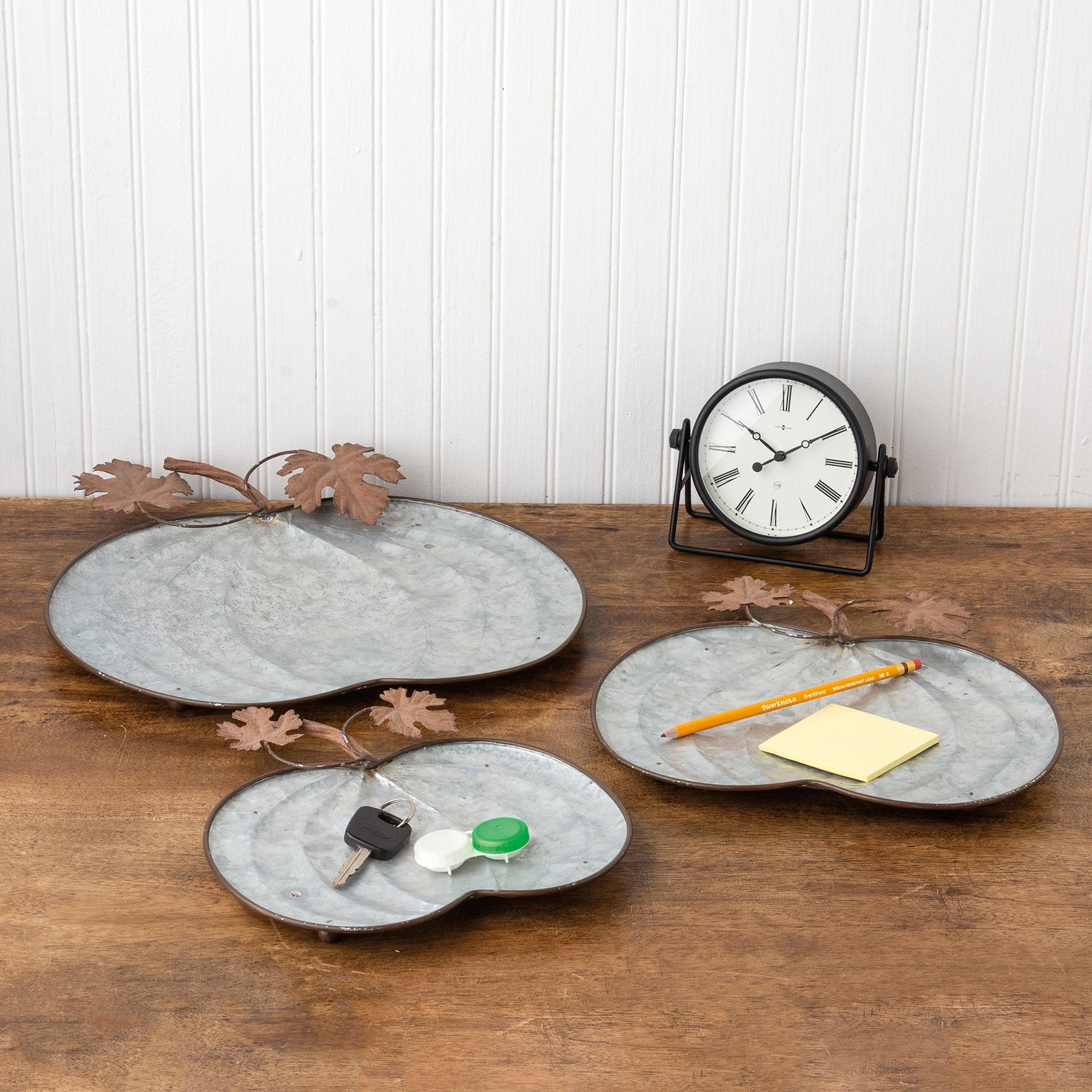 Charming Galvanized Metal Pumpkin Tray Set - Rustic Fall Home Decor Accent