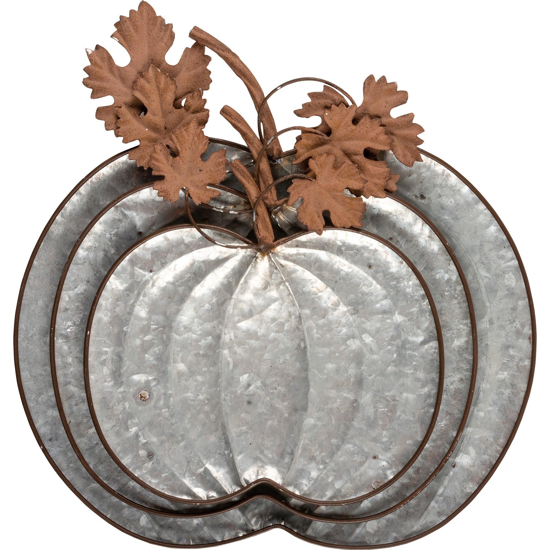 Charming Galvanized Metal Pumpkin Tray Set - Rustic Fall Home Decor Accent