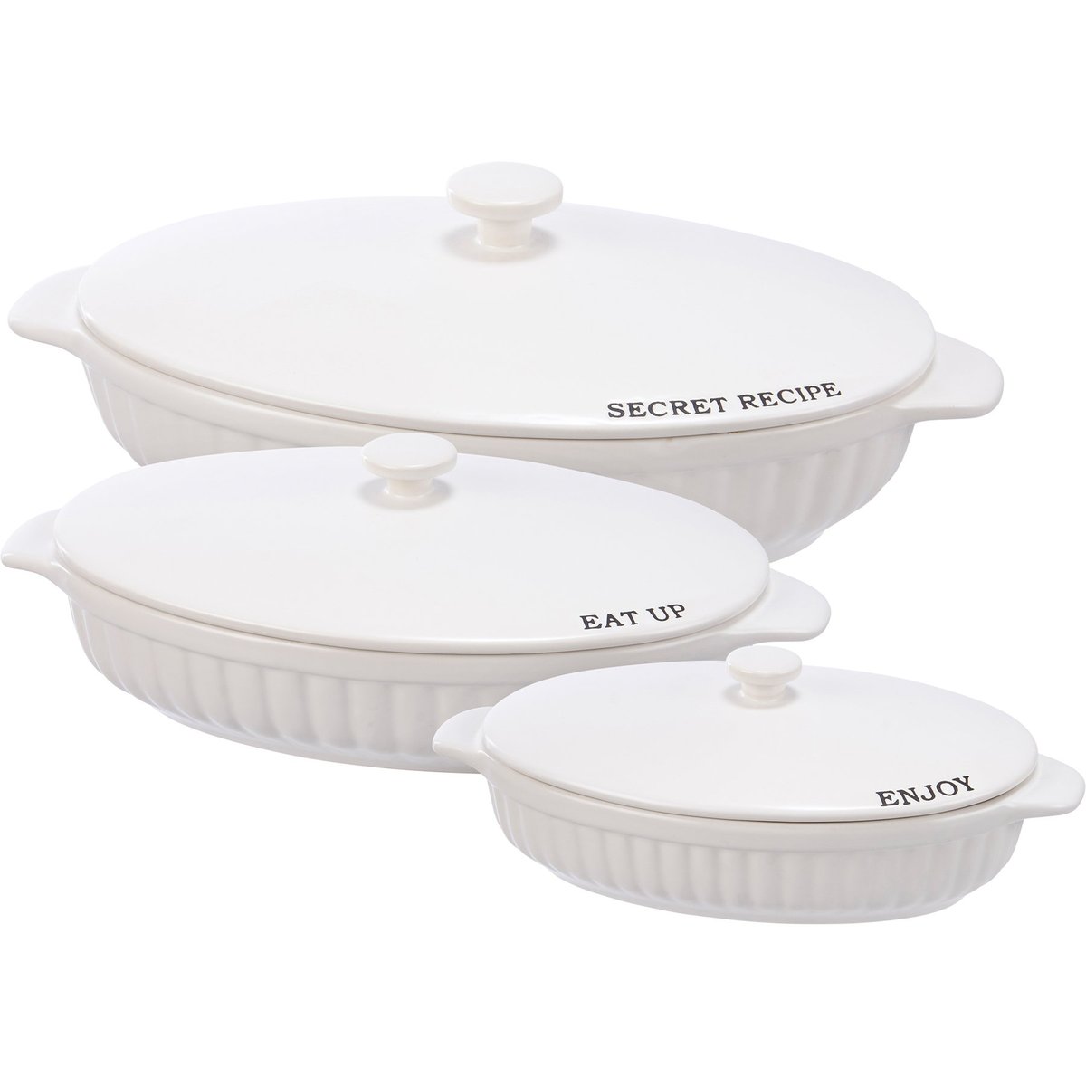 Stoneware Covered Casserole Baking Dish Set with Sentiments - 3-Piece Farmhouse Style