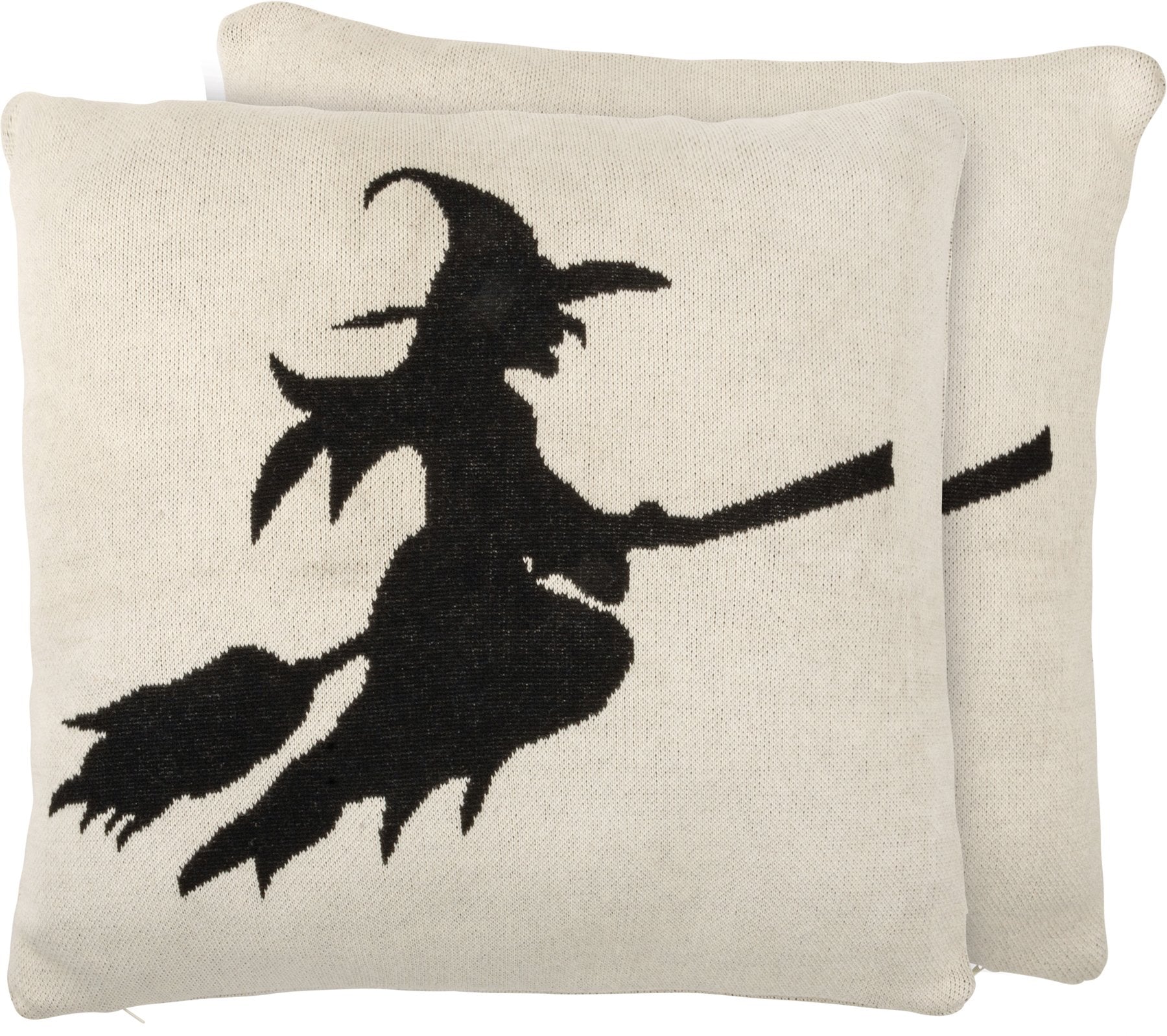 Charming Halloween Witch Silhouette Cotton Pillow with Zippered Cover & Polyester Fill