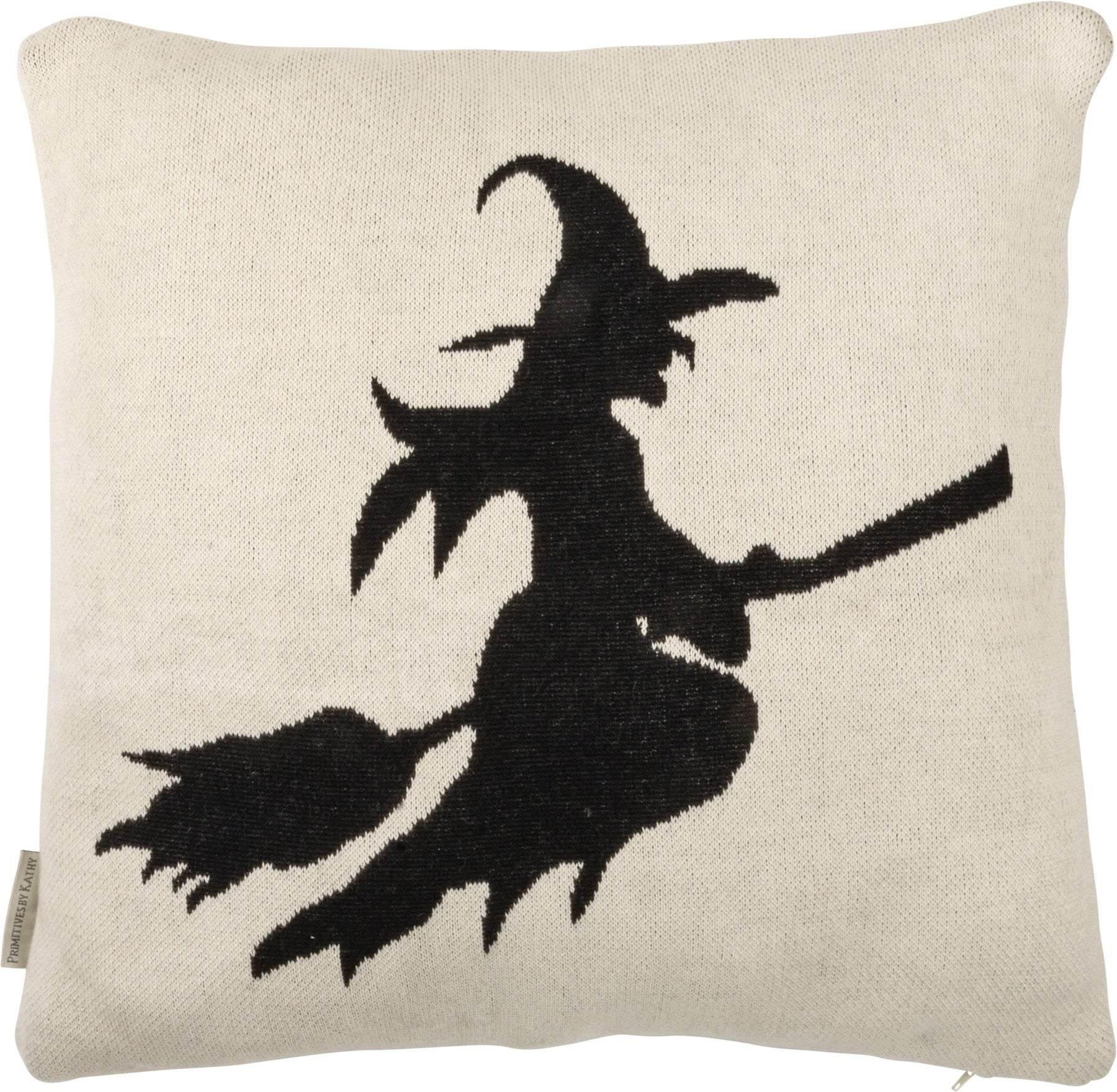 Charming Halloween Witch Silhouette Cotton Pillow with Zippered Cover & Polyester Fill
