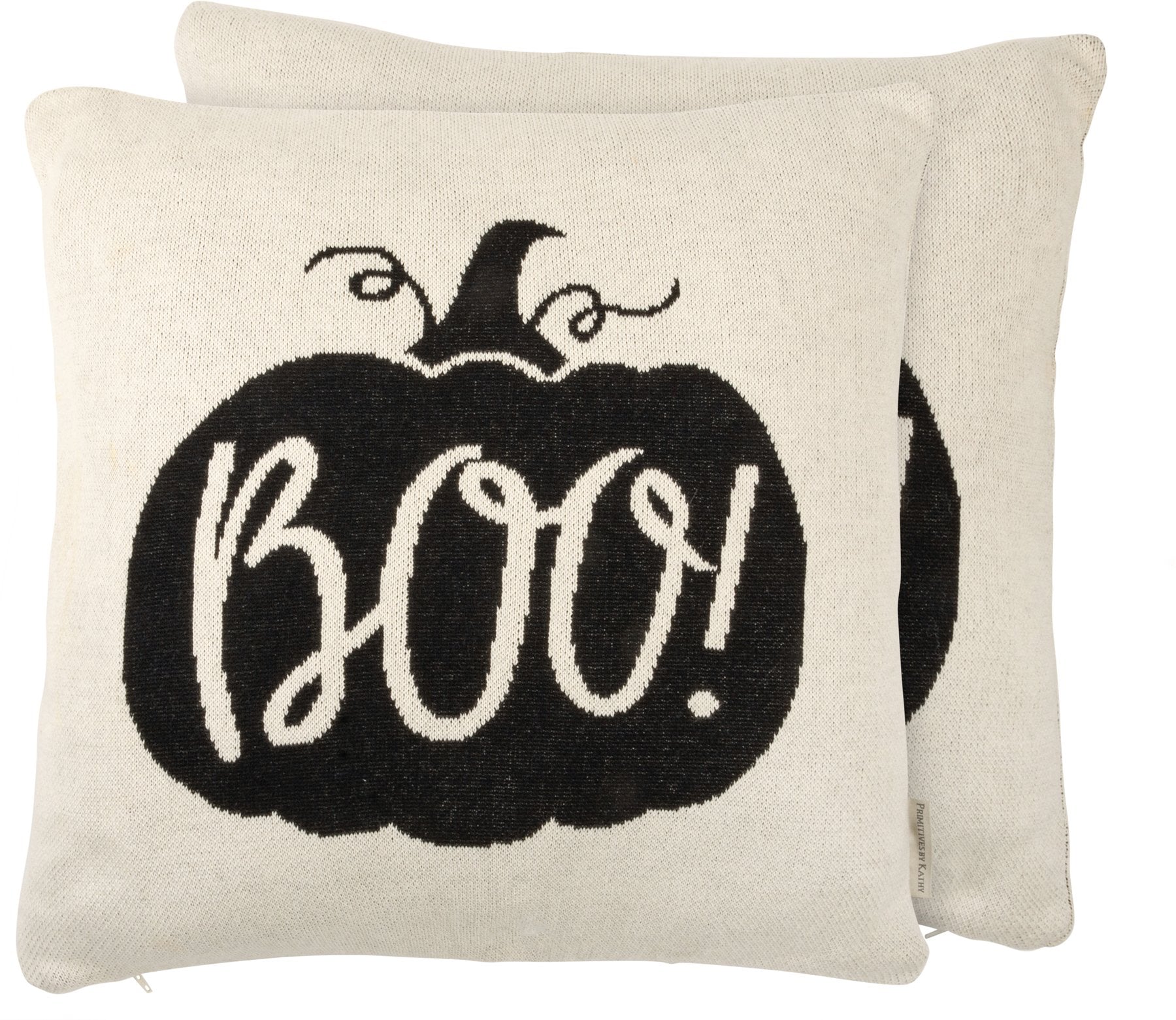 Cozy White Boo! Pumpkin Halloween Decorative Pillow - Soft Cotton Knit Cushion