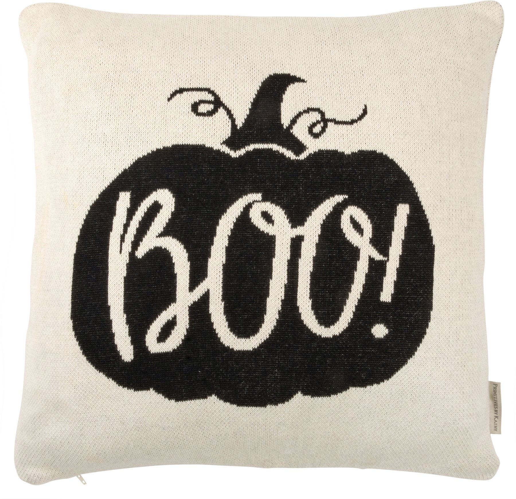Cozy White Boo! Pumpkin Halloween Decorative Pillow - Soft Cotton Knit Cushion