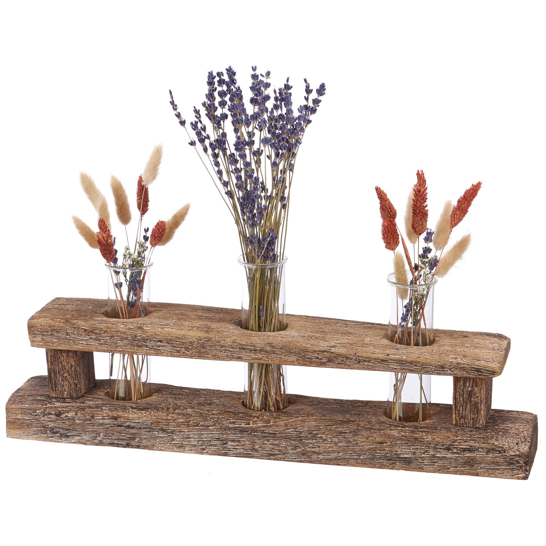 Rustic Driftwood Wood Test Tube Vase with 3 Glass Inserts for Floral Display