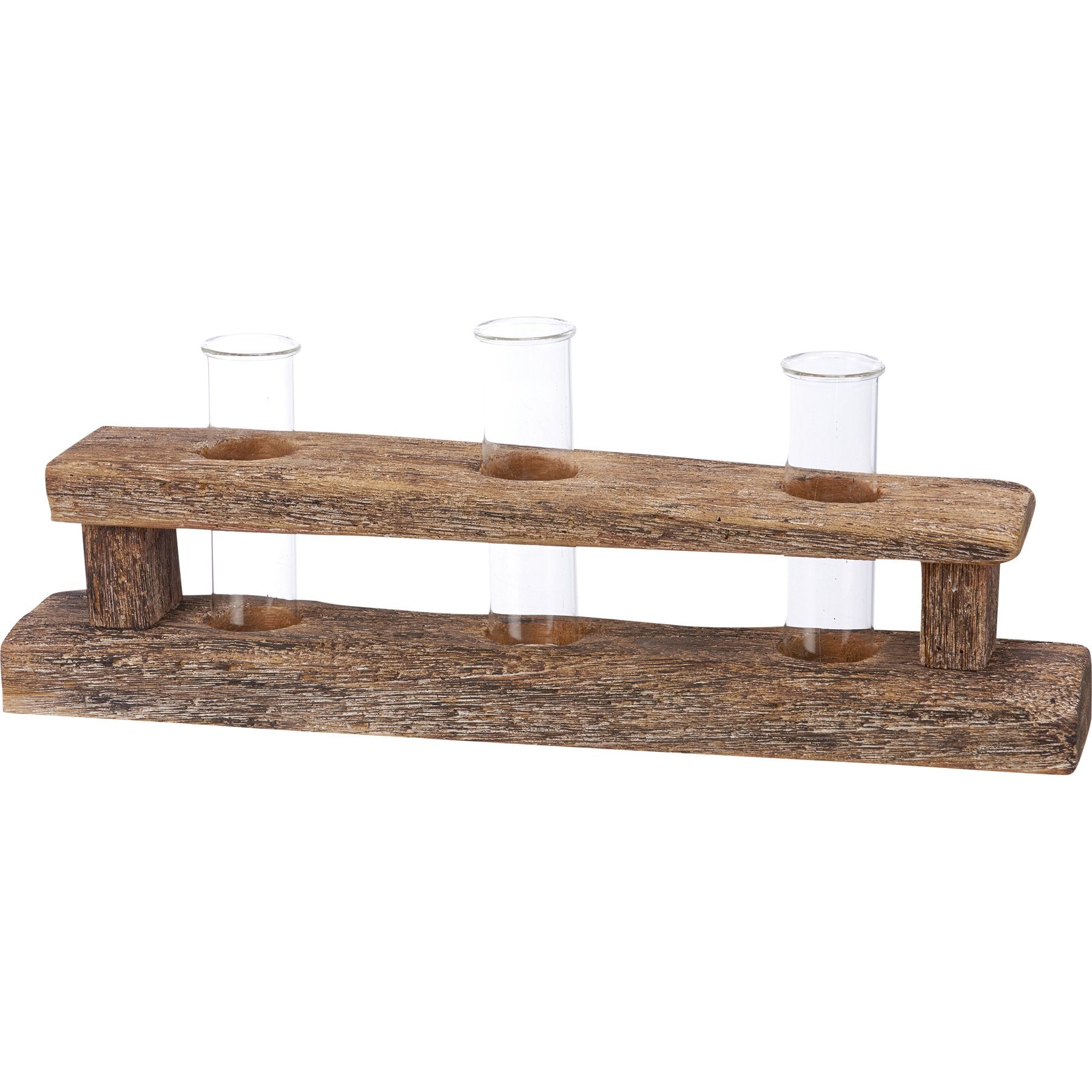 Rustic Driftwood Wood Test Tube Vase with 3 Glass Inserts for Floral Display