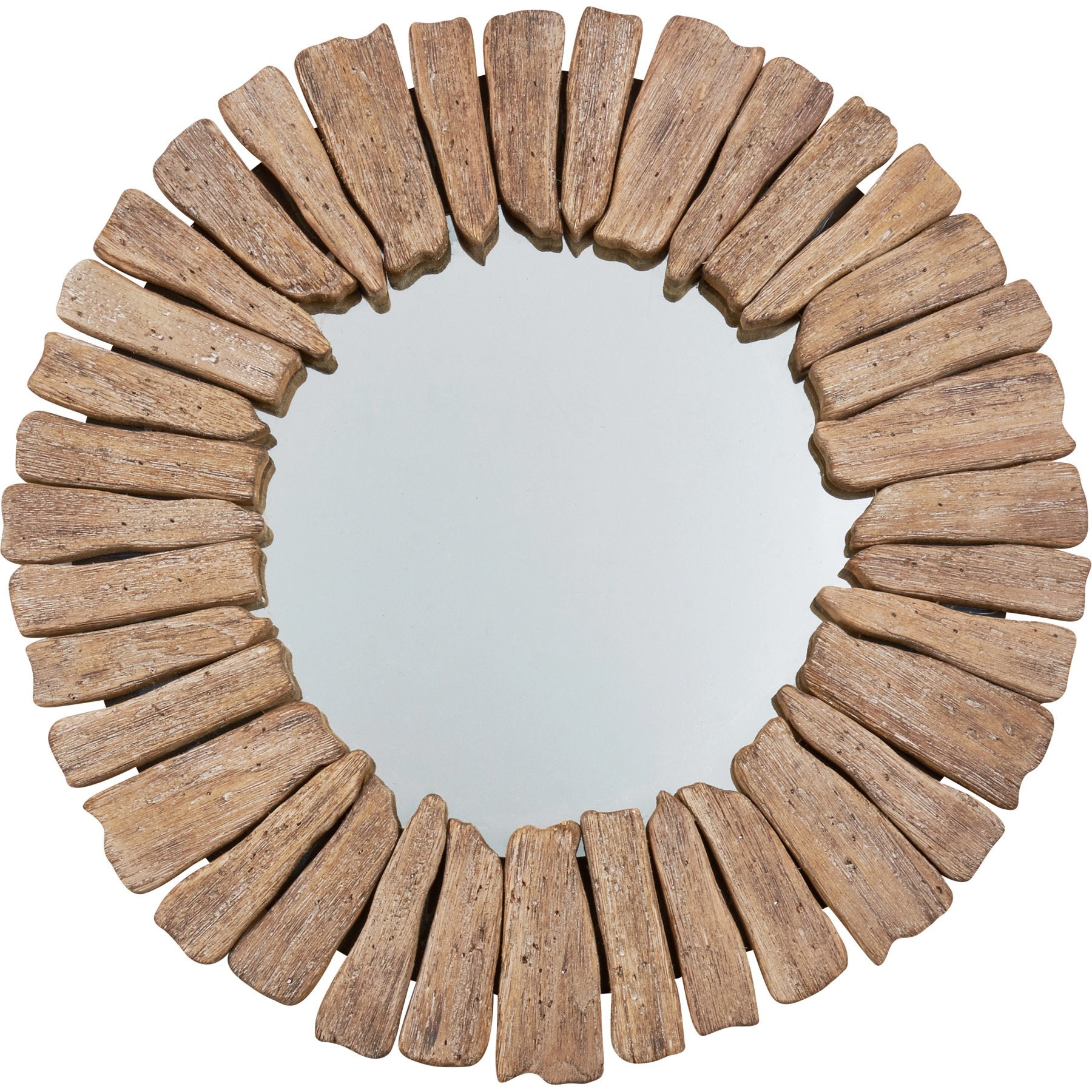 Rustic Coastal Driftwood Round Wall Mirror - Decorative Home Accent