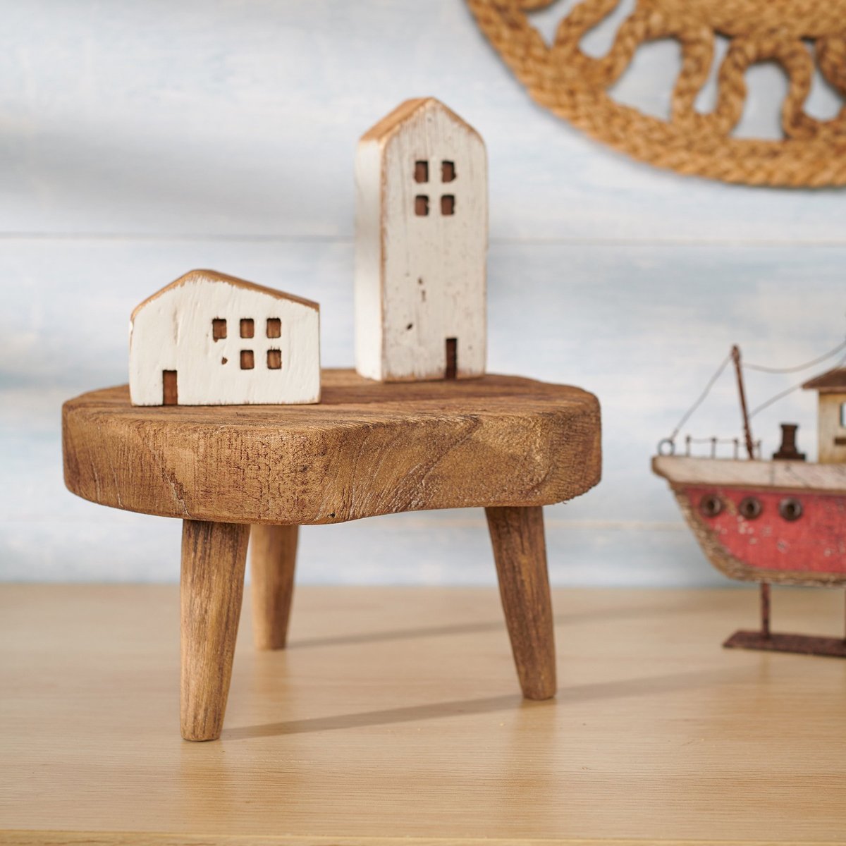 Charming Rustic Wood Beach Stool Sitter for Coastal Home Decor