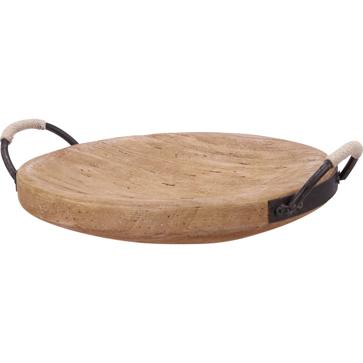 Rustic Farmhouse Wood Bowl Tray with Jute Rope Handles, Natural Decorative Accent