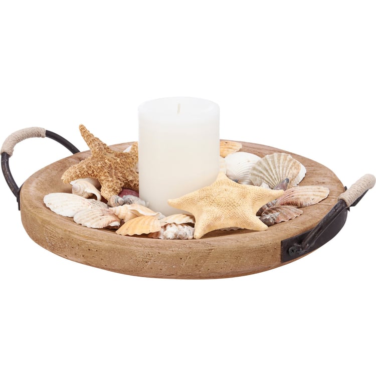 Rustic Farmhouse Wood Bowl Tray with Jute Rope Handles, Natural Decorative Accent