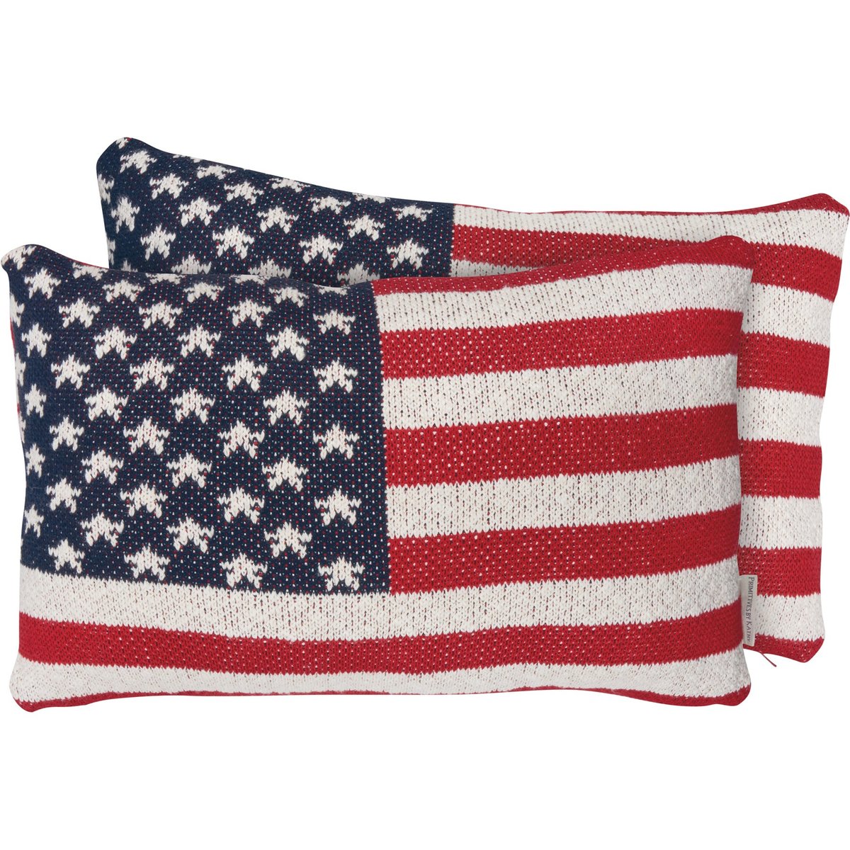 Americana Rustic Flag Knitted Cotton Pillow - Double-Sided Patriotic Home Decor