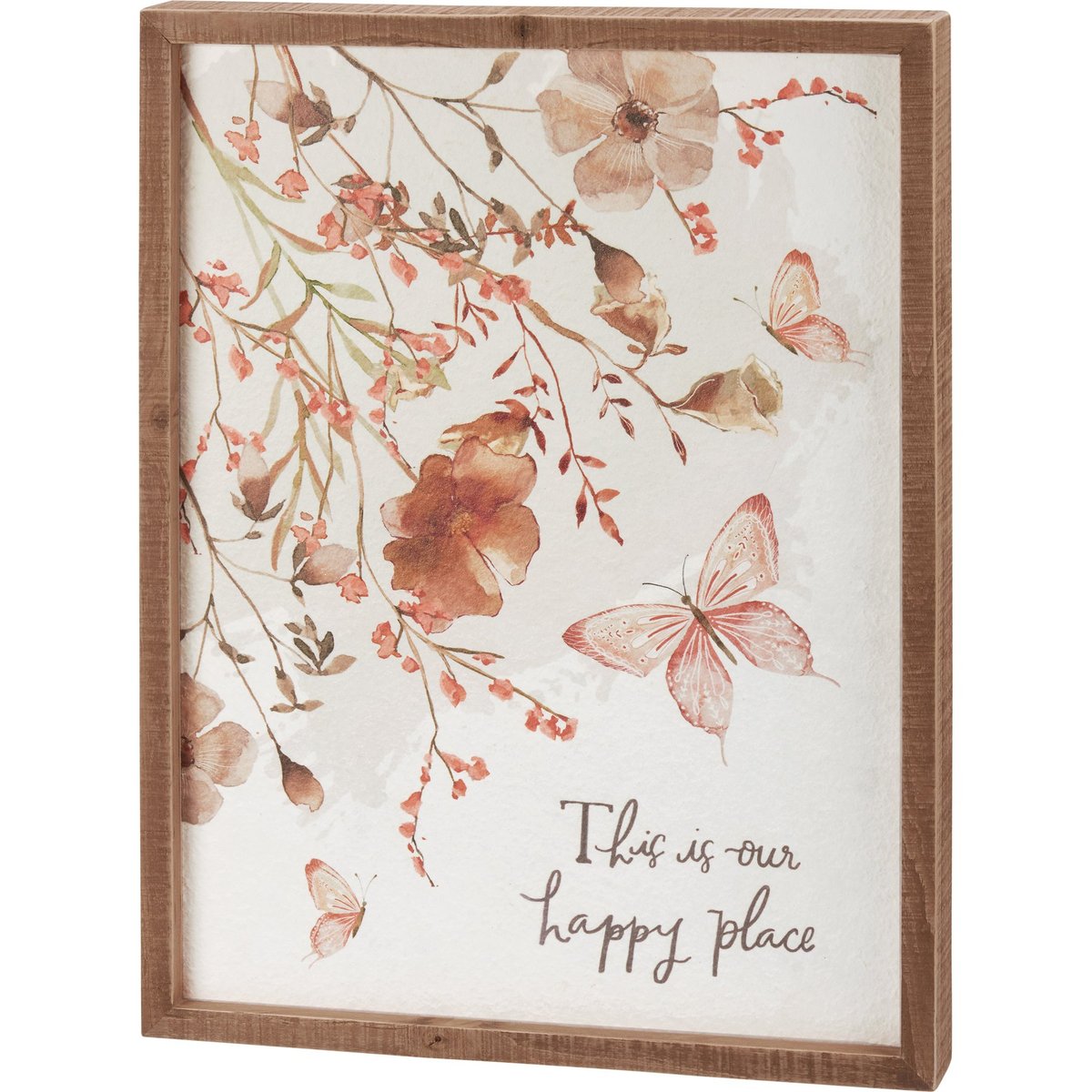 Charming 'Our Happy Place' Wooden Inset Box Sign, Watercolor Floral Wall Art