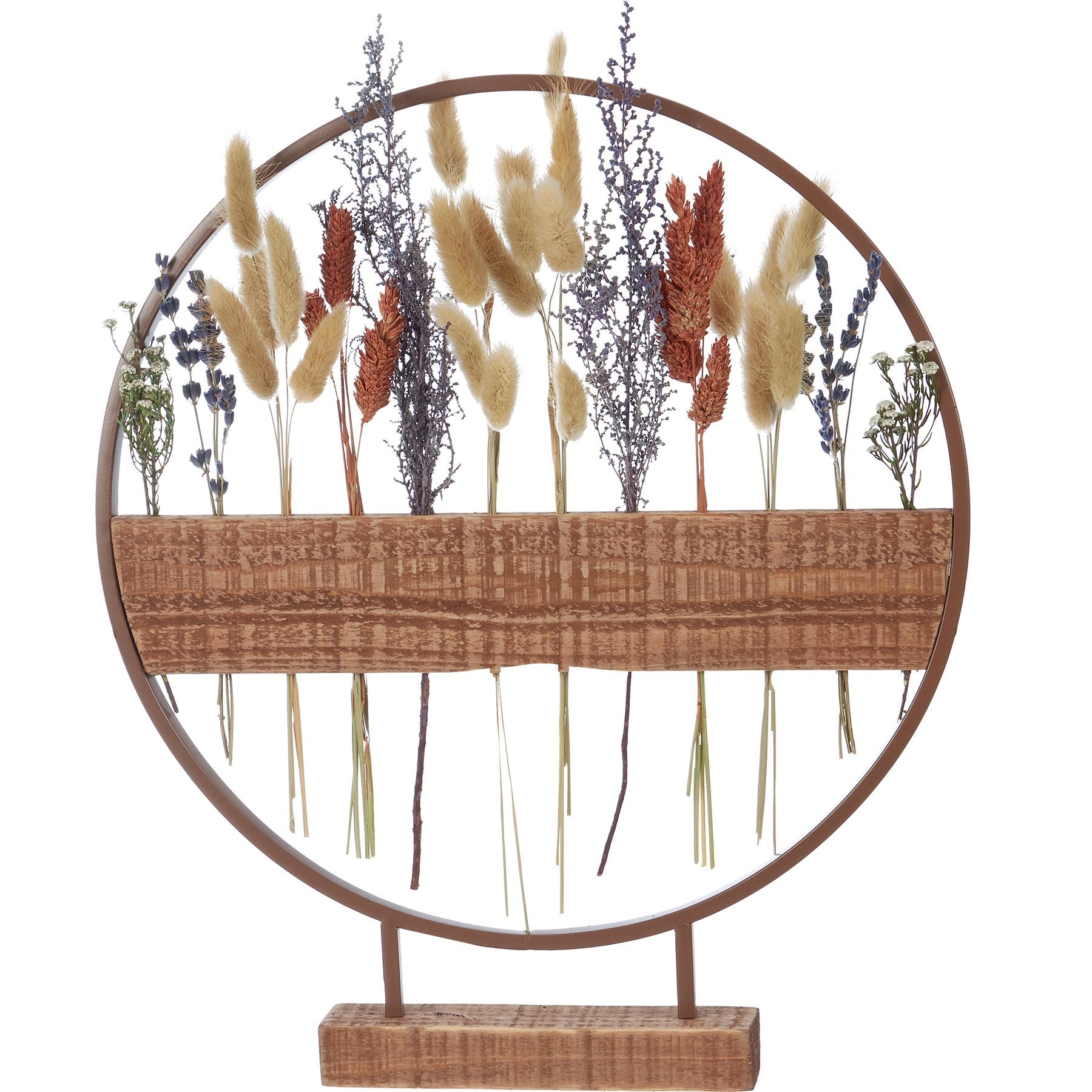 Rustic Wildflowers Flower Holder: Metal Ring, Wood Base Floral Display