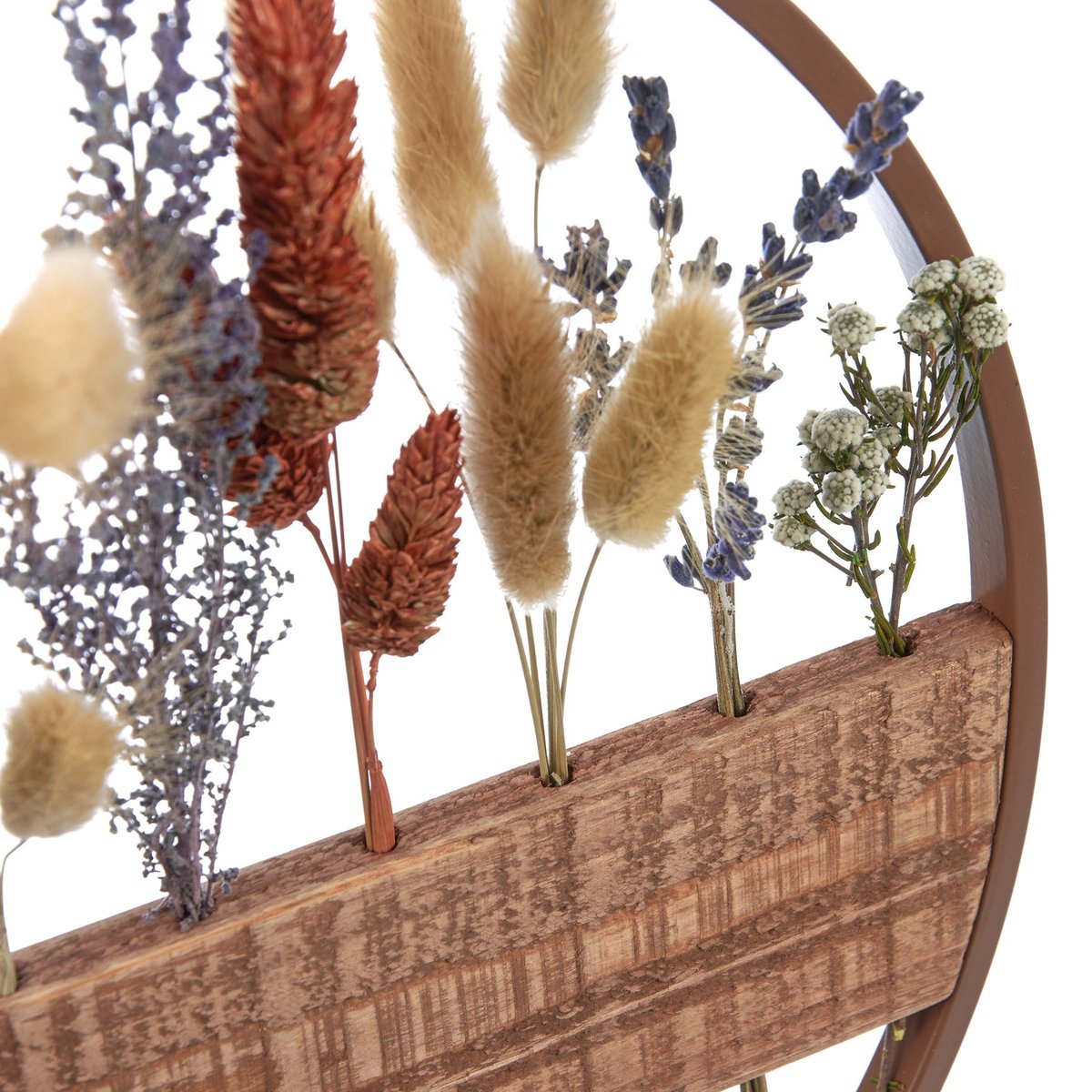 Rustic Wildflowers Flower Holder: Metal Ring, Wood Base Floral Display