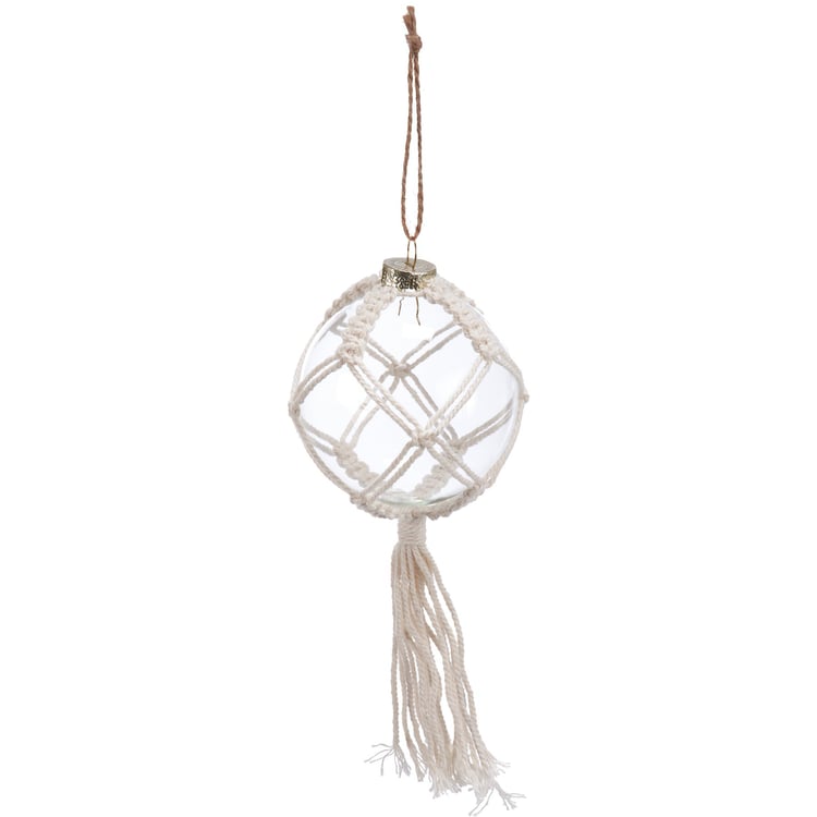 Bohemian Macrame Glass Ball Christmas Ornaments Set - 3 Unique Designs with Jute Hangers