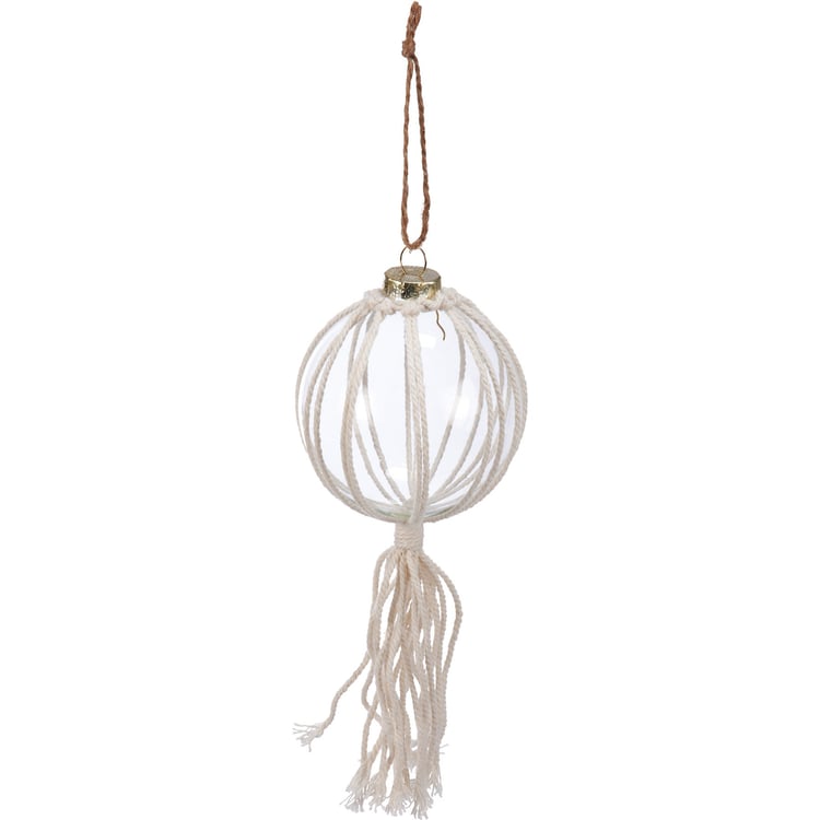 Bohemian Macrame Glass Ball Christmas Ornaments Set - 3 Unique Designs with Jute Hangers