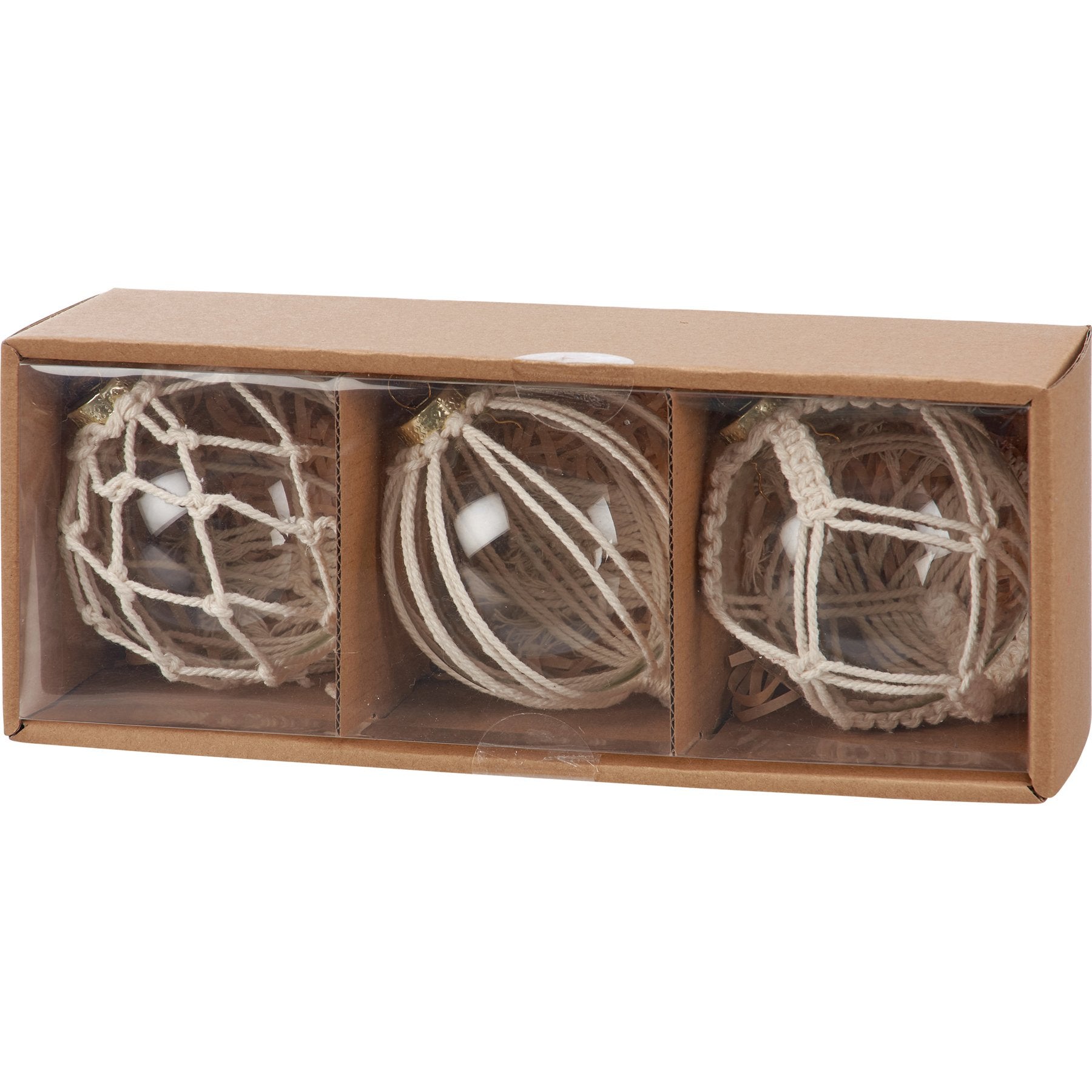 Bohemian Macrame Glass Ball Christmas Ornaments Set - 3 Unique Designs with Jute Hangers